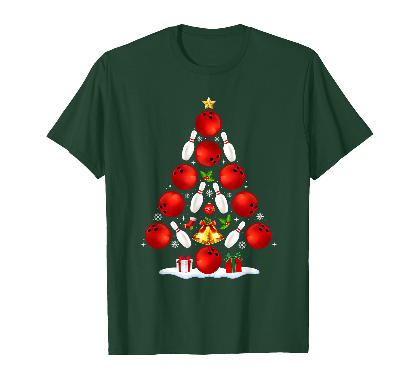 Bowling Christmas Tree Lights Red Santa Hat Xmas Pajamas T-Shirt