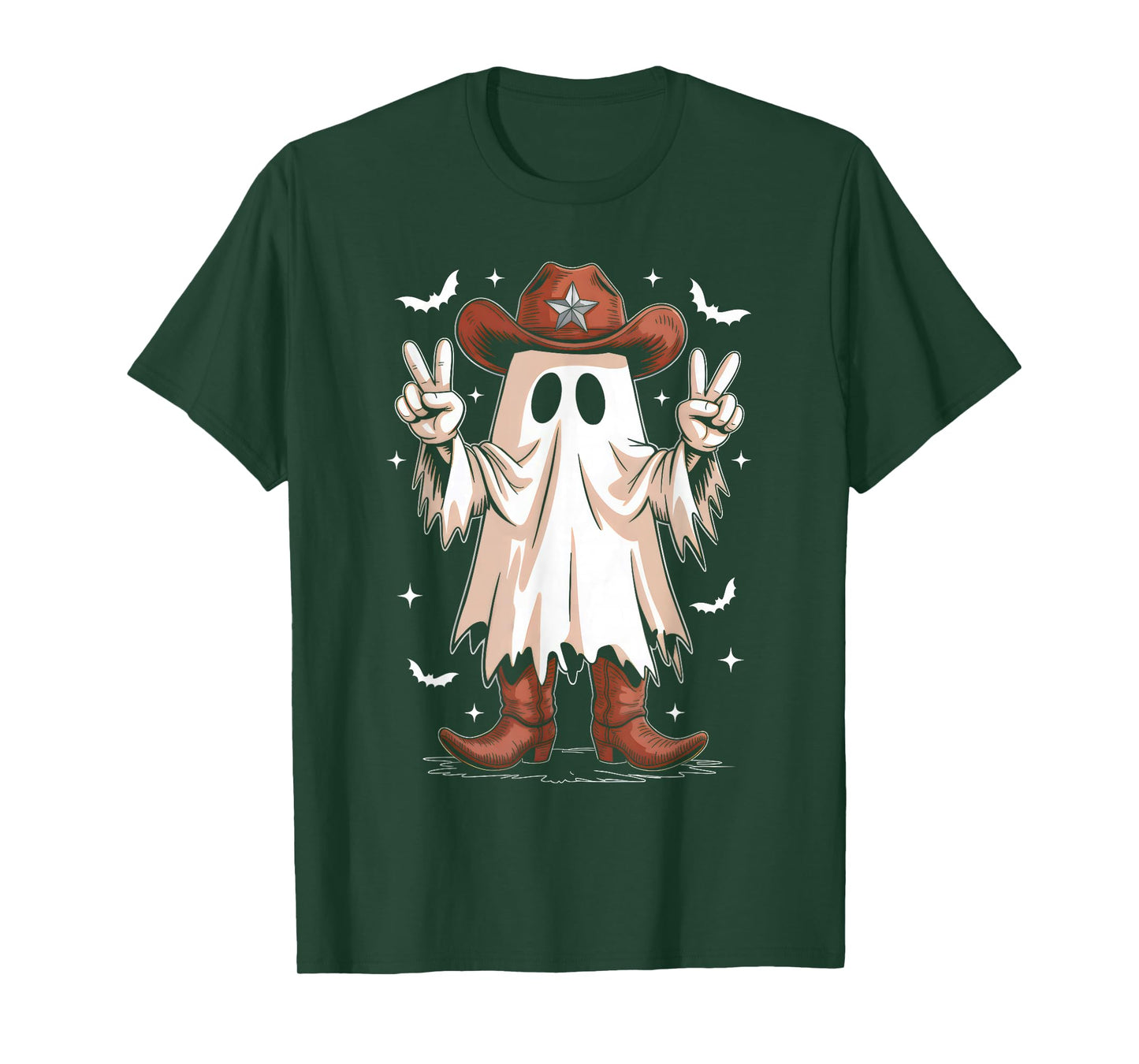 Retro Western Halloween Cowboy Men Boys Halloween Ghost T-Shirt
