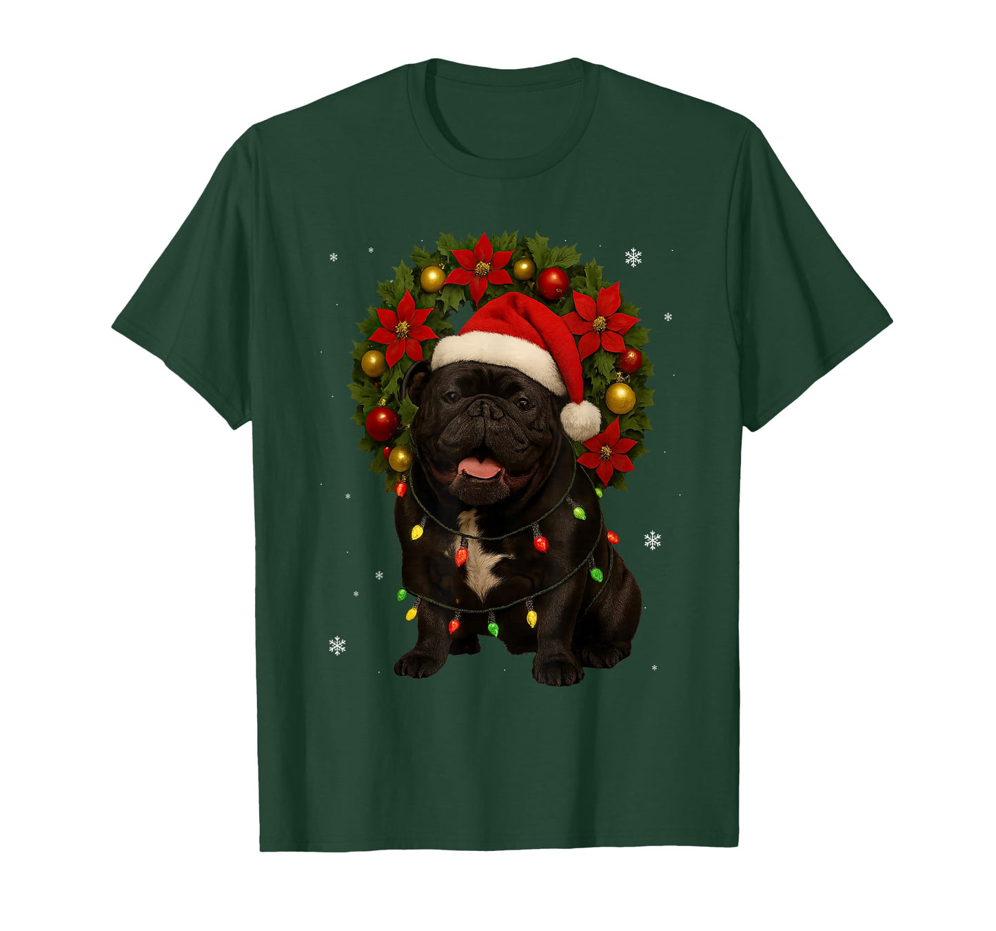 Cute English Bulldog Festive Wreath Christmas Dog T-Shirt