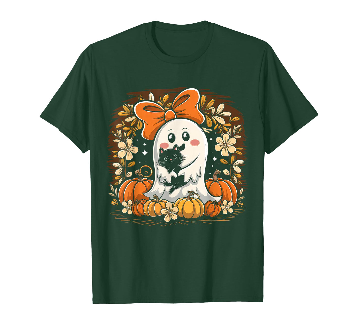 Groovyt Funny Halloween Ghost Holding Black Cat T-Shirt