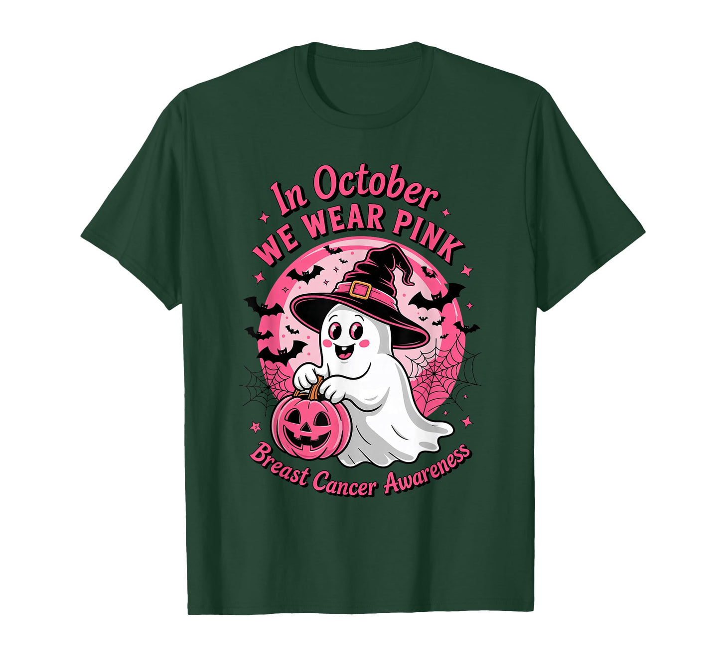 Halloween Ghost Witch Pumpkin Breast Cancer Survivor Womens T-Shirt