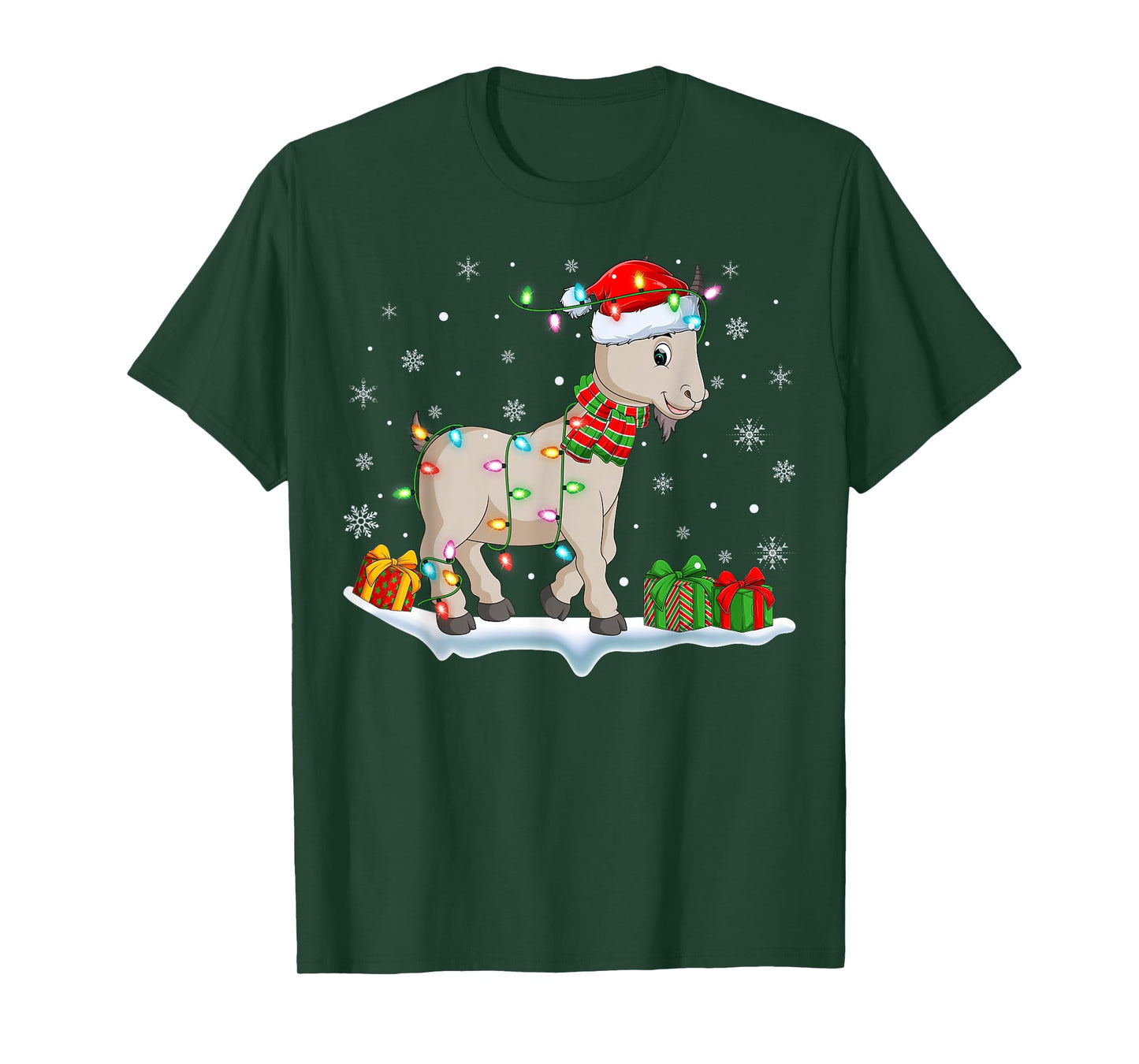 Xmas Lights Santa Goat Christmas Pajamas T-Shirt