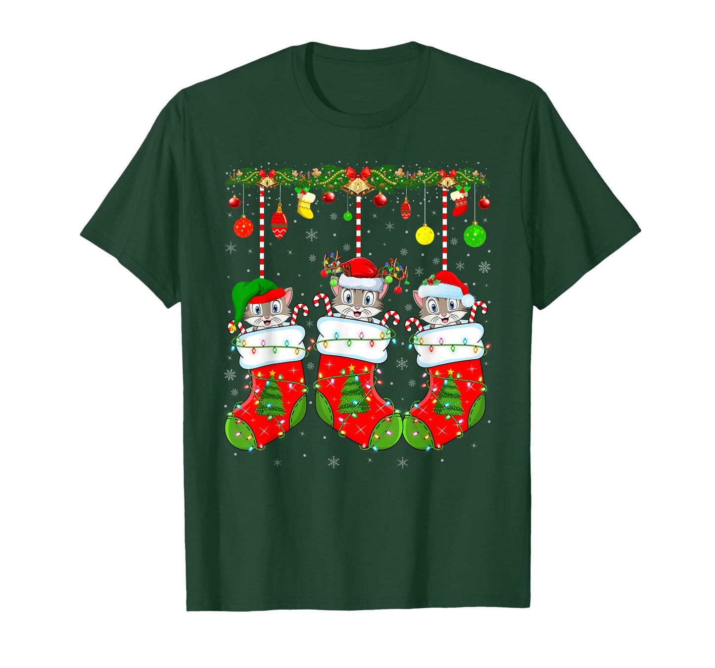 Cats in Christmas Socks Funny Pet Animal Cat Christmas T-Shirt