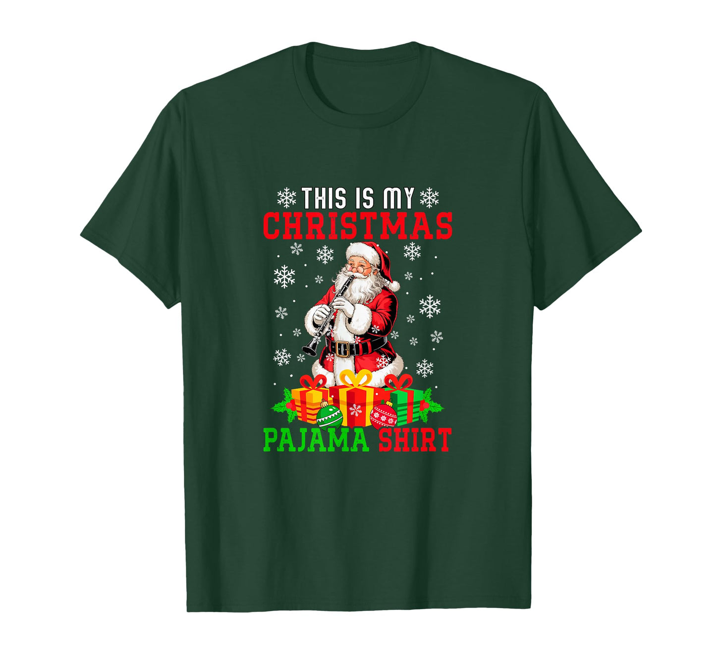 My Christmas Pajama Shirt Santa Playing Clarinet Instrument T-Shirt