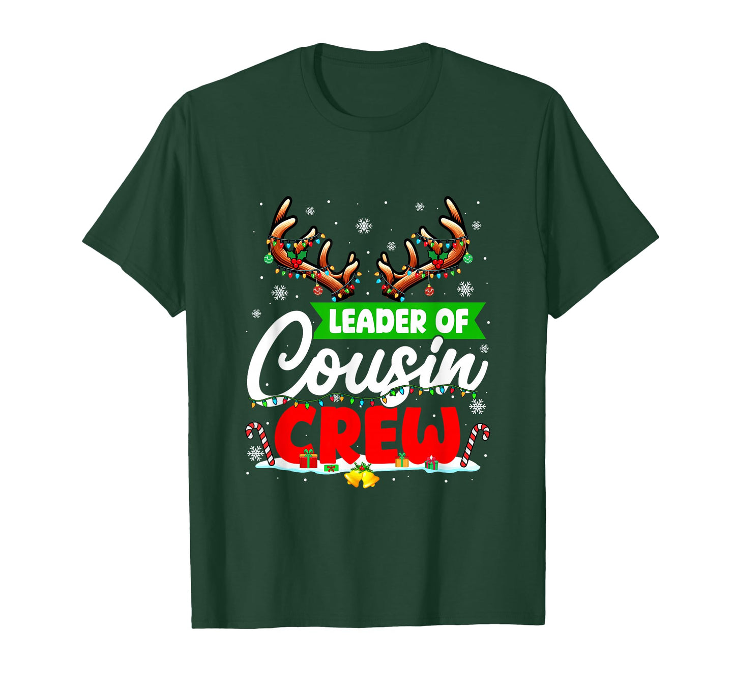 Leader of Cousin Crew Christmas Reindeer Colorful Lights T-Shirt