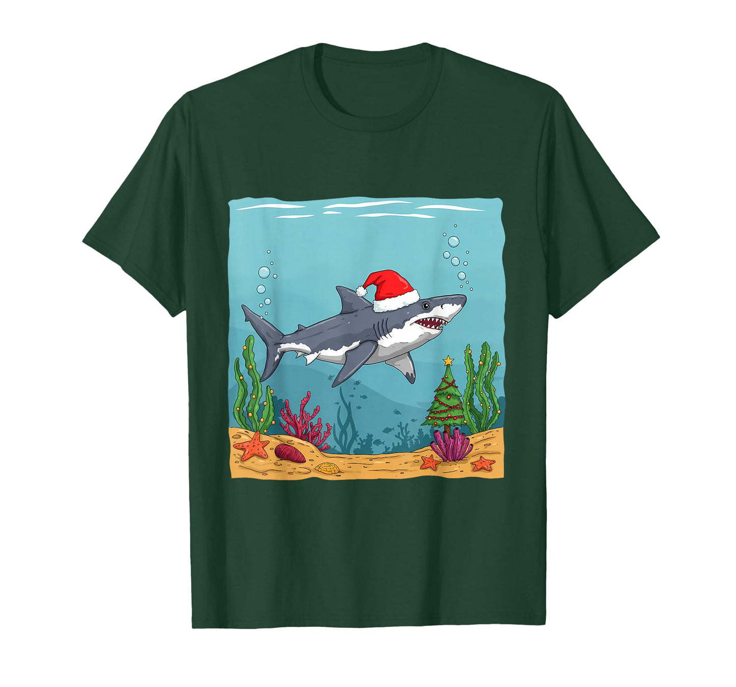 Jolly Santa Shark Undersea Christmas Celebration T-Shirt