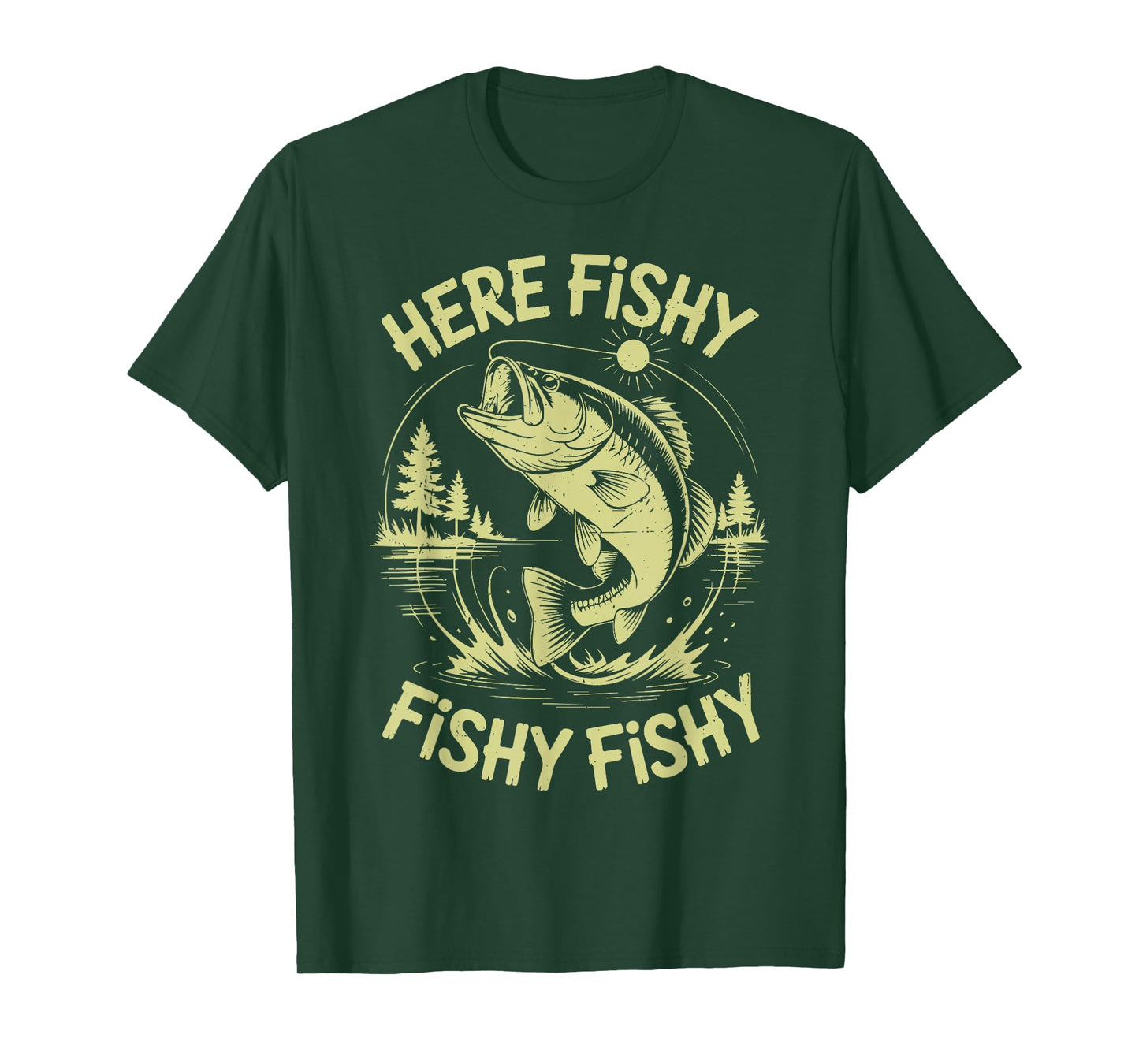 Men Here-Fishy Dad Fishing Gift from Daughter Son Bass Fish T-Shirt