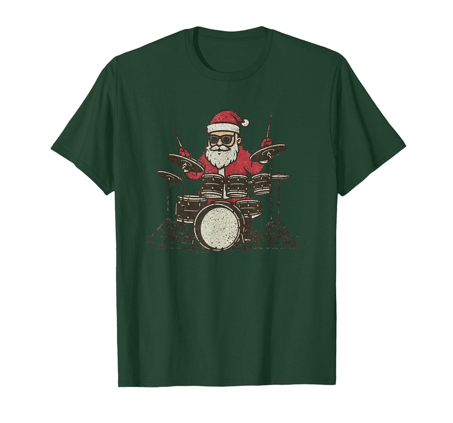 Santa Playing Drums Christmas Vintage Drummer Xmas T-Shirt