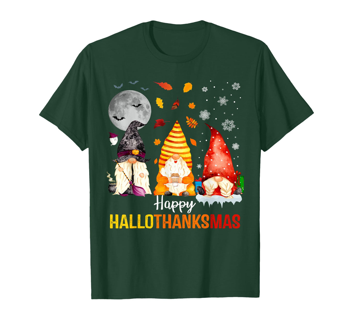 Happy Hallothanksmas Gnomes Lover Funny Halloween Christmas T-Shirt