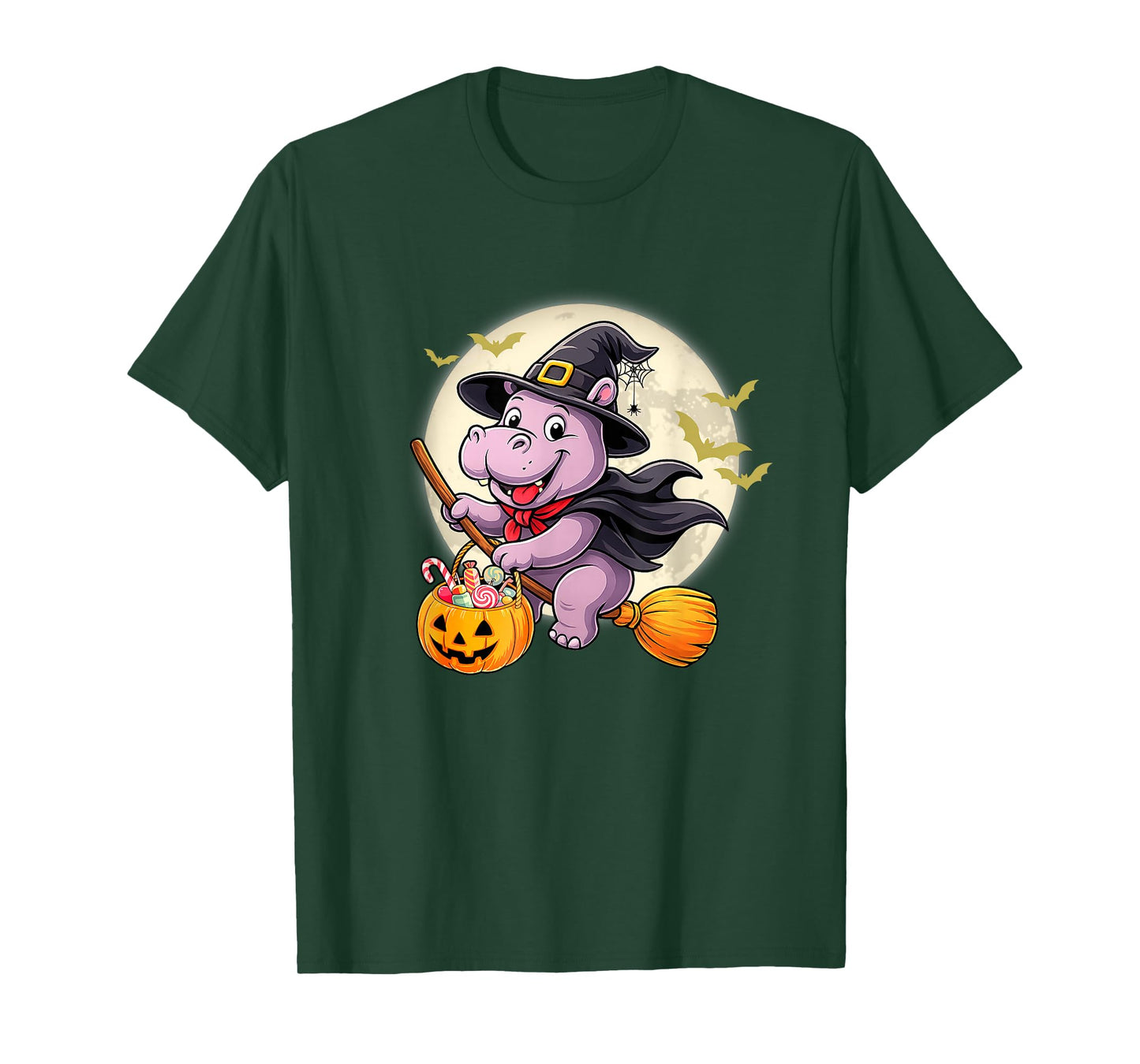 Hippo Witch Hat Riding Broom Halloween Funny Animal Lover T-Shirt