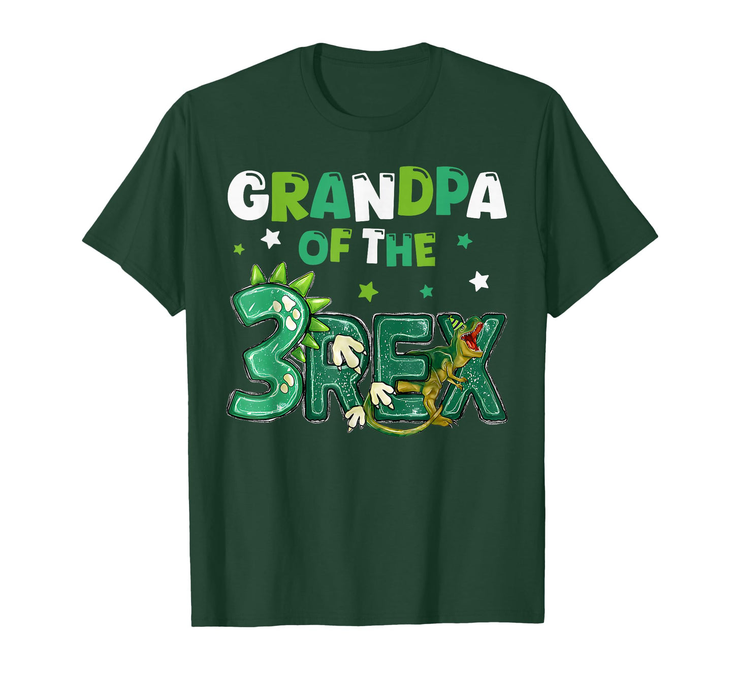Grandpa of the Three Rex Birthday Dinosaur Family Matching T-Shirt
