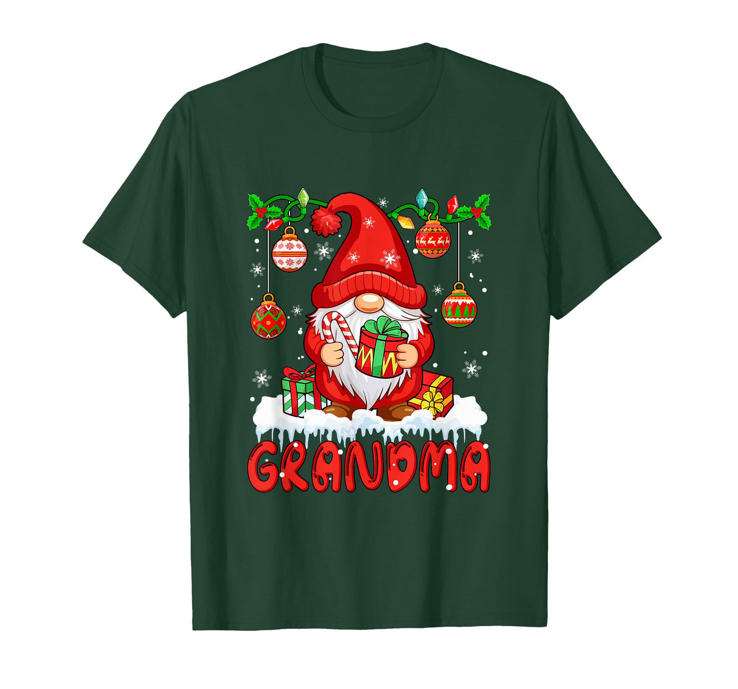 Grandma Christmas Gnome Colorful Lights Matching Family T-Shirt