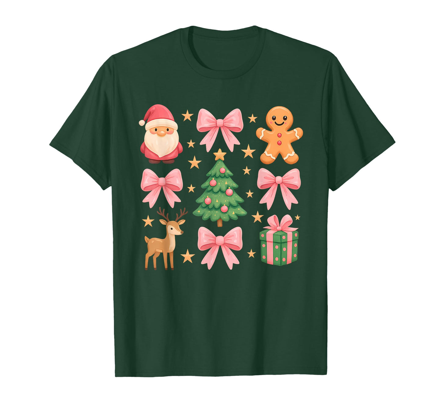 Pink Coquette Bow Christmas Tree Santa Gingerbread Xmas Girl T-Shirt