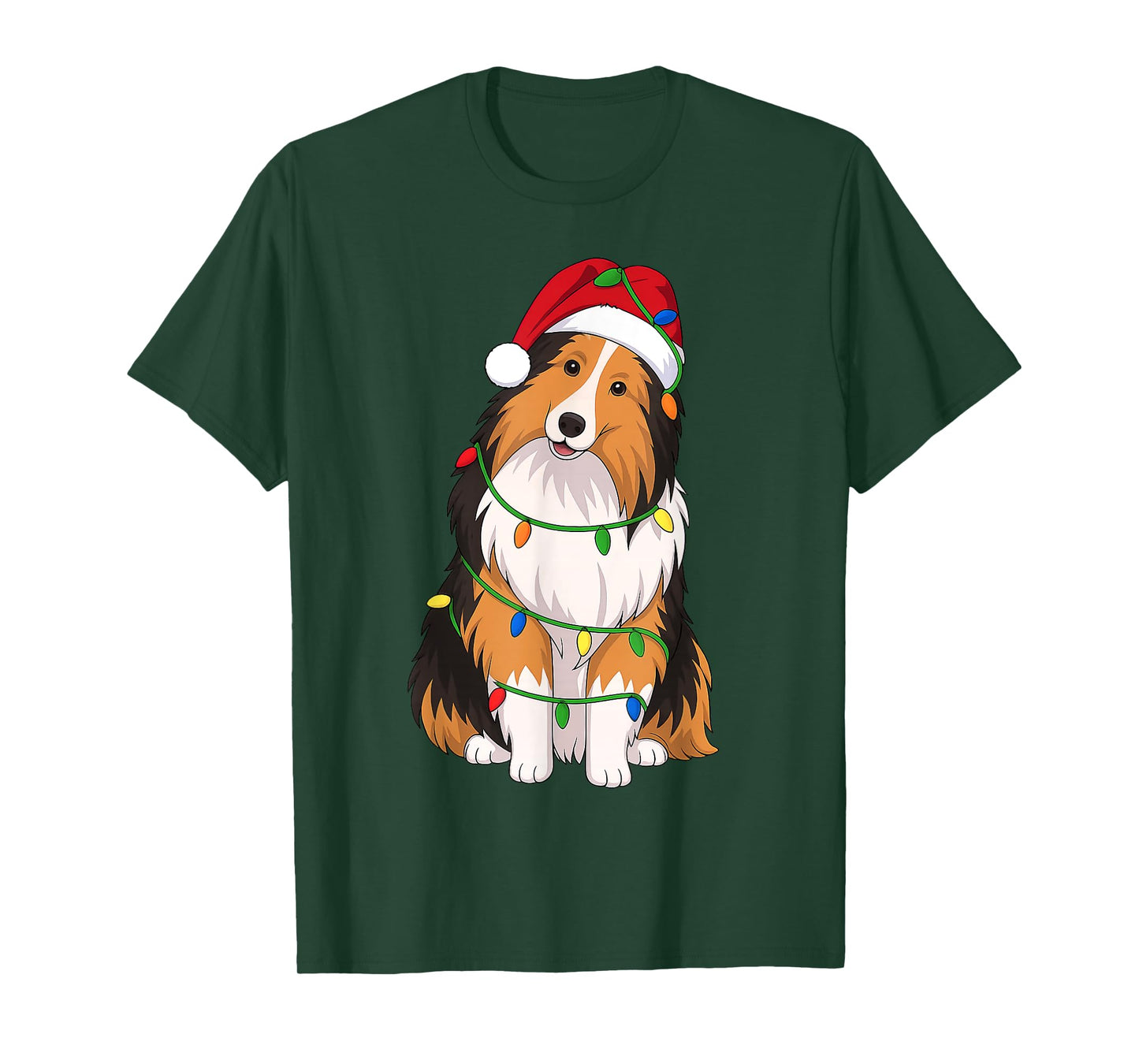 Shetland Sheepdog Christmas Tree Lights Holiday Dog Lover T-Shirt