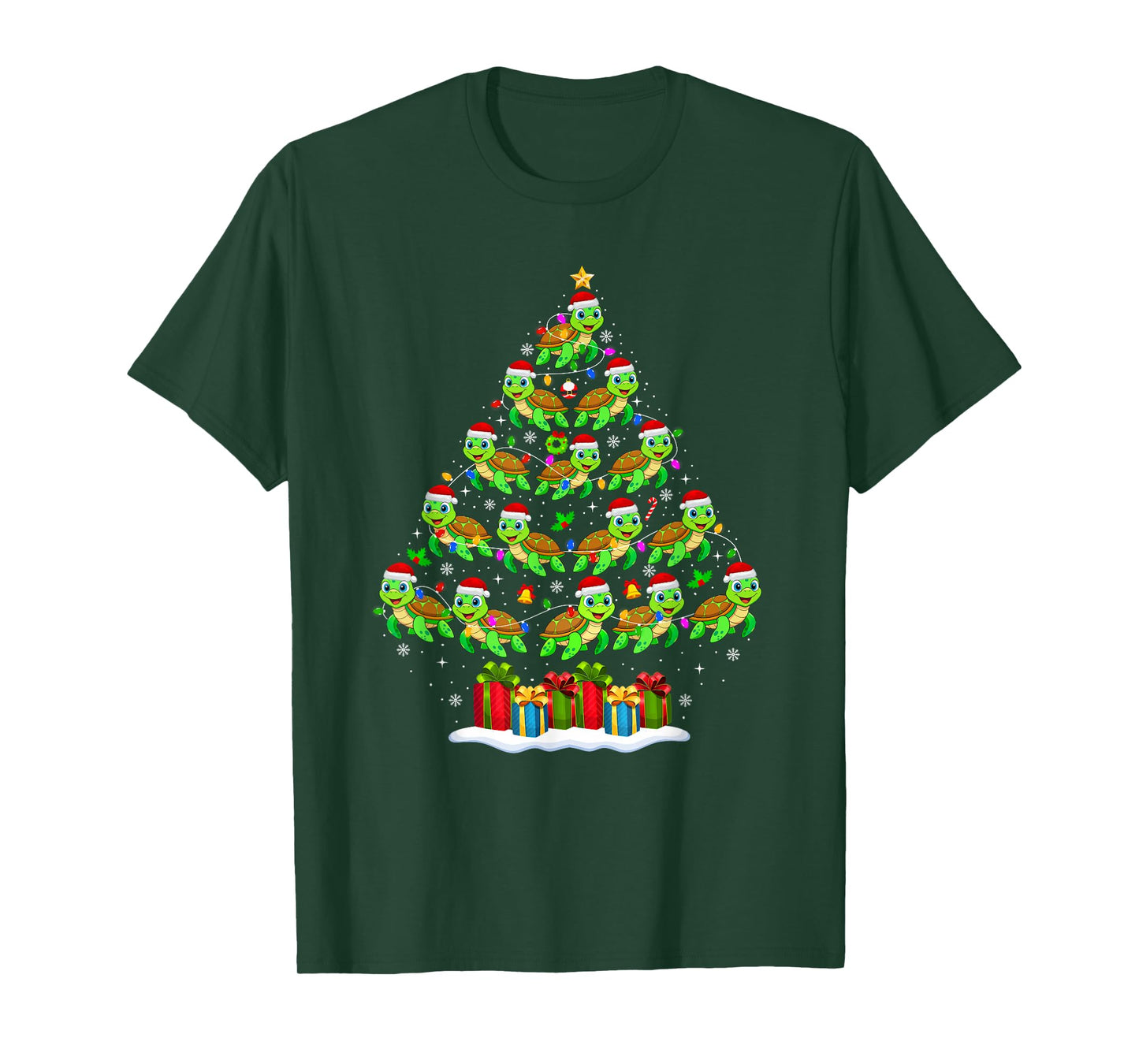 Sea Turtle Christmas Tree Lights Funny Xmas Family Men Women T-Shirt