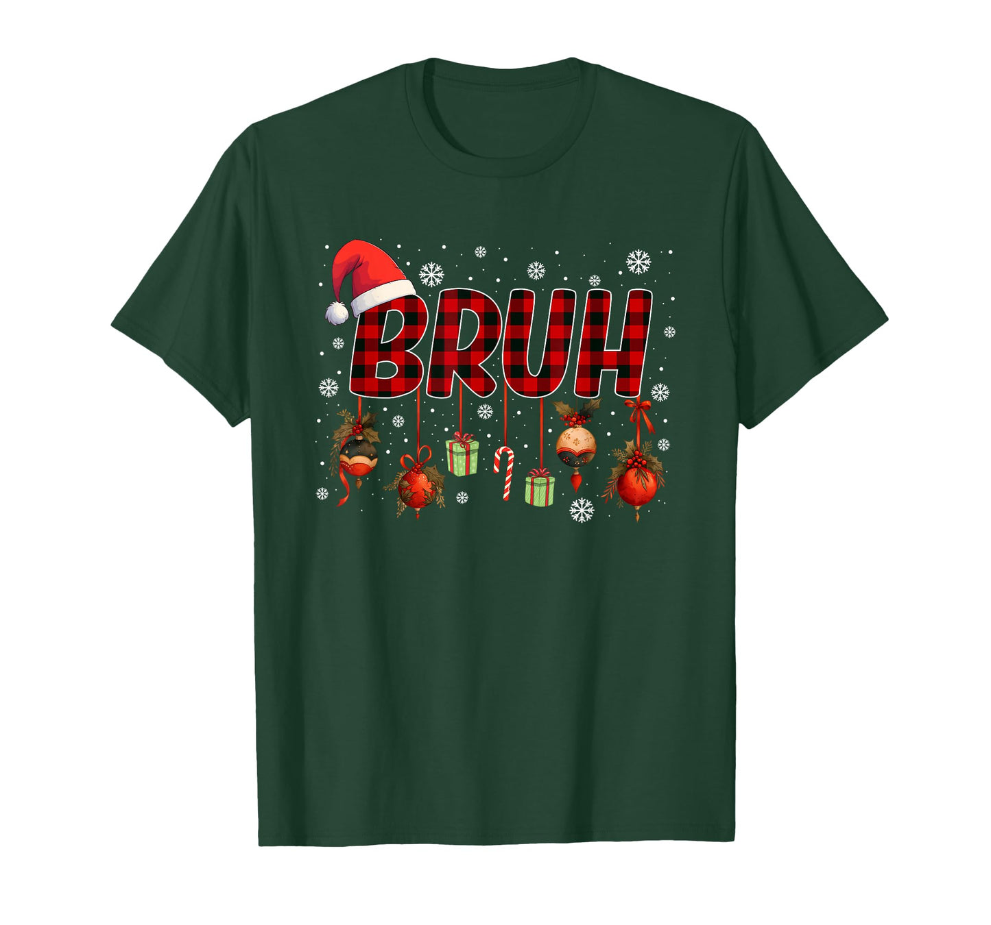 Bruh Funny Christmas Red Plaid Teens Boys Kids Xmas Pajamas T-Shirt
