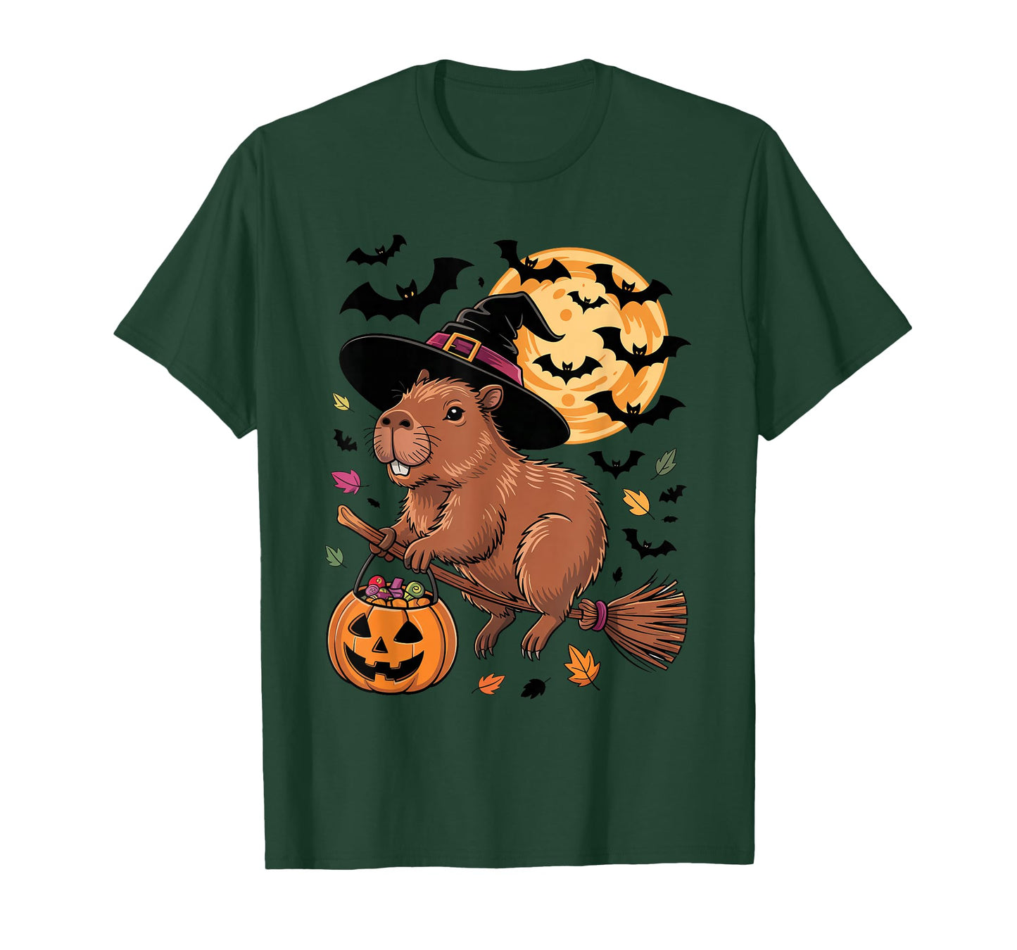 Capybara Witch Jack-o-Lantern Candy Bucket Halloween Costume T-Shirt