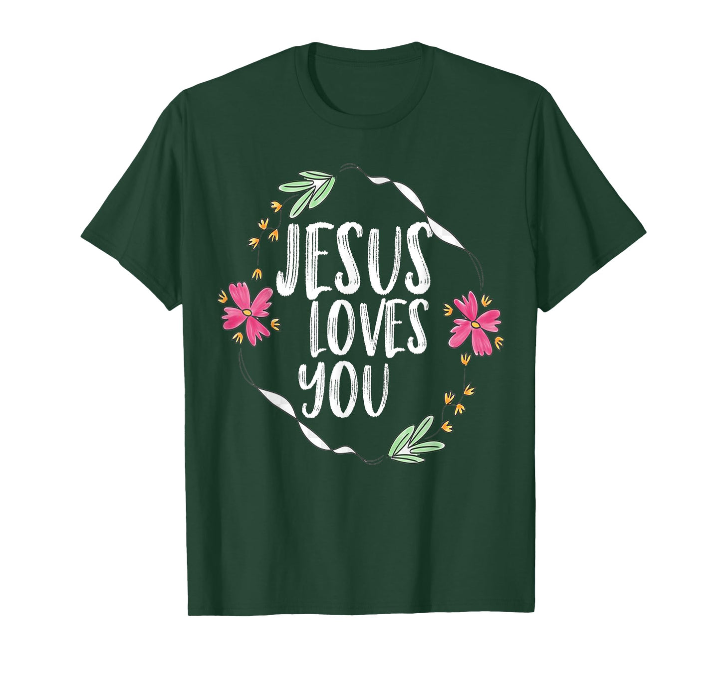 Jesus loves you with Round flower frame Graphic T-Shirt
