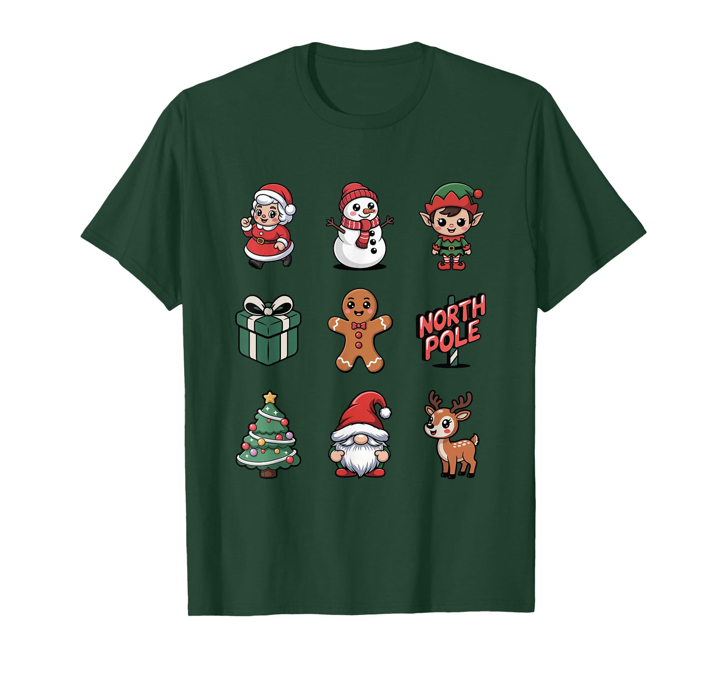 Cute Christmas Cartoon Santa Elf Reindeer Holiday T-Shirt