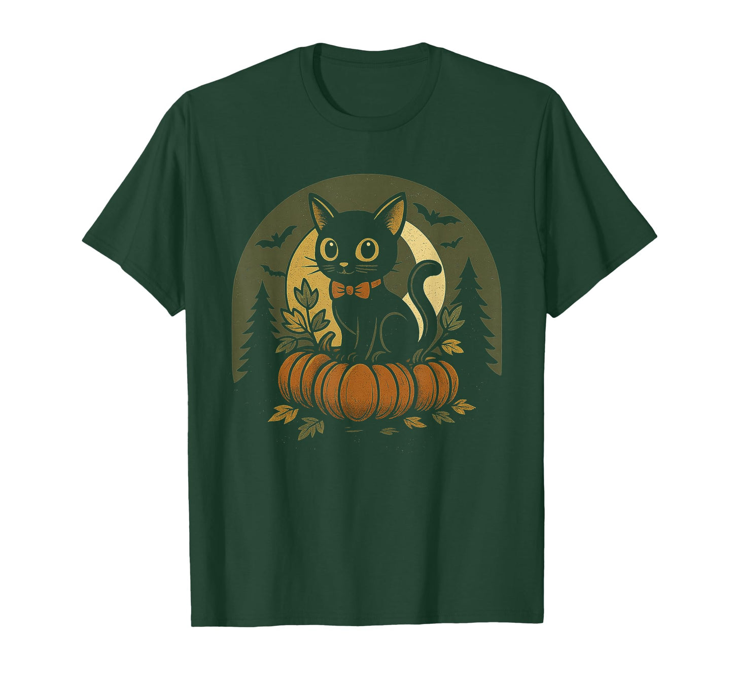 Retro Black Cat Halloween Pumpkin Costume for Women Men Kids T-Shirt