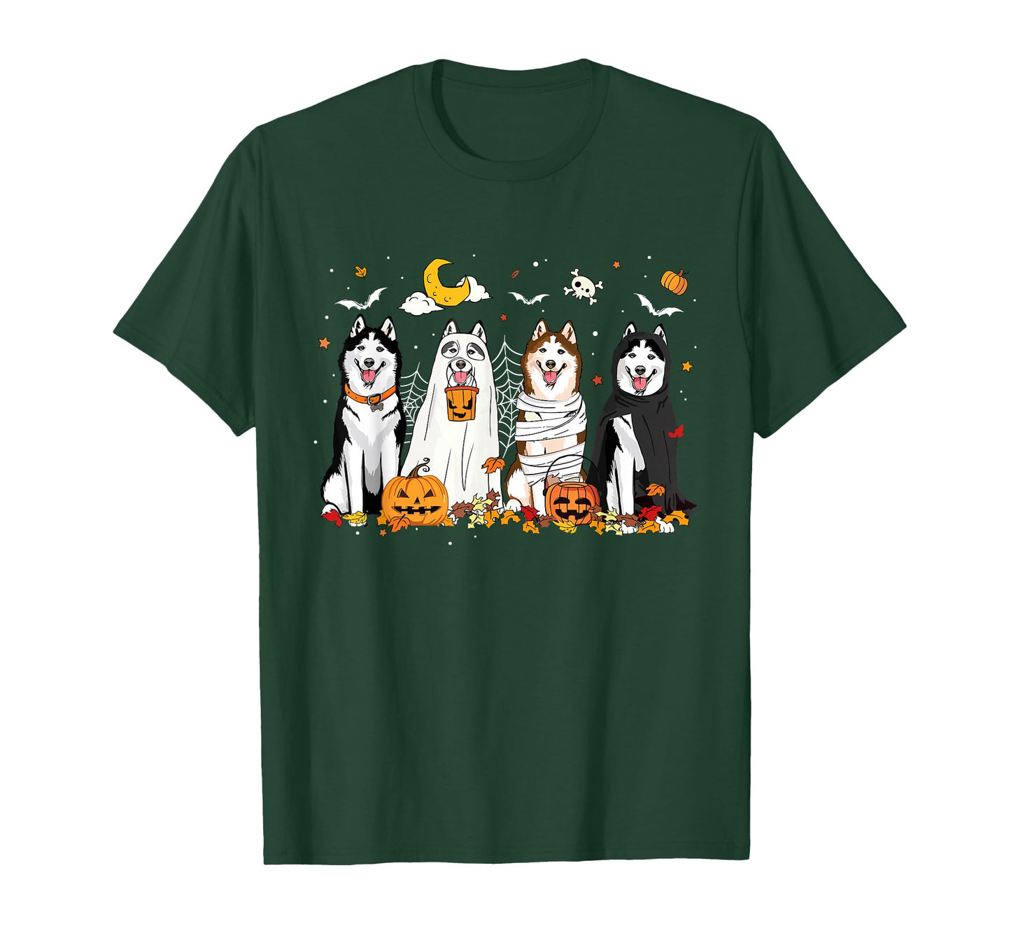 Fall Husky Ghost Halloween Husky Witch Dog Mom Dog Lover T-Shirt