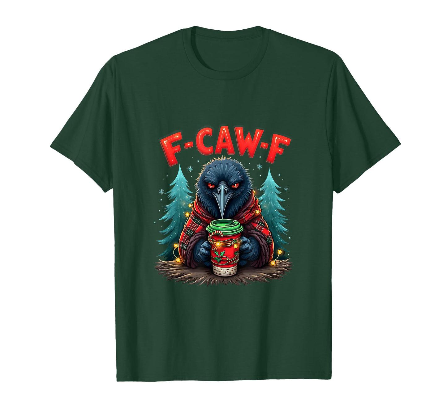 Vintage Christmas Horror Funny Black Crow F-Caw-F Santa T-Shirt
