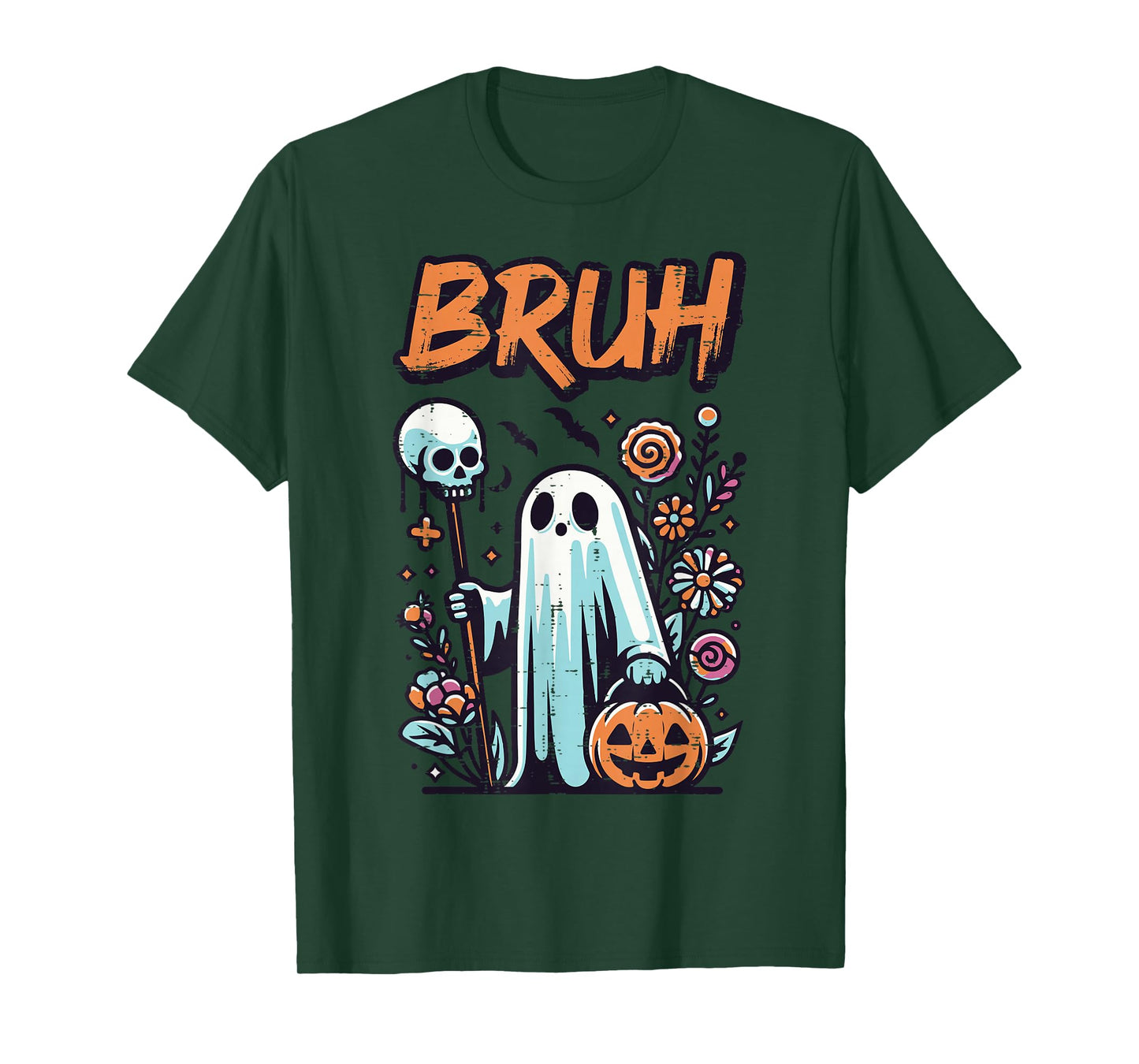 Halloween Ghost Bruh Skull Stick Costume Women Girls Kids T-Shirt