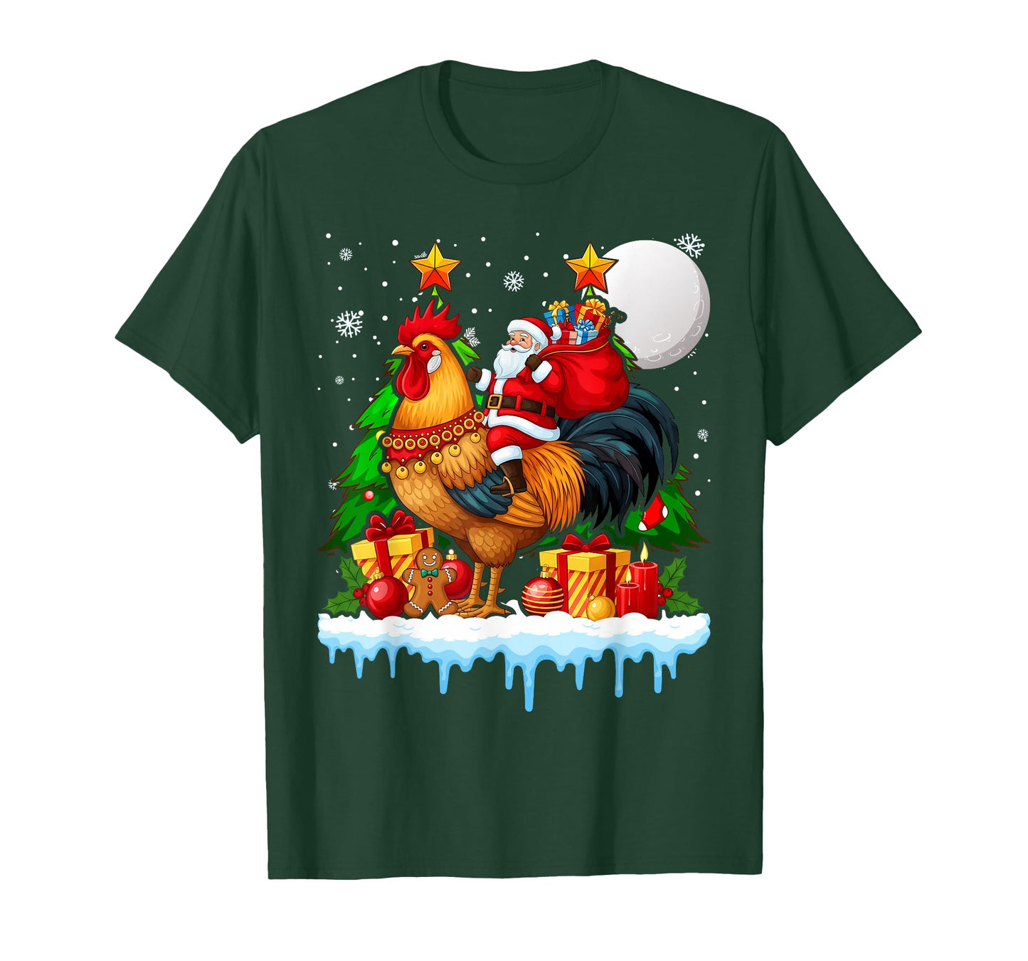 Santa Riding Chicken Reindeer Christmas Lover T-Shirt