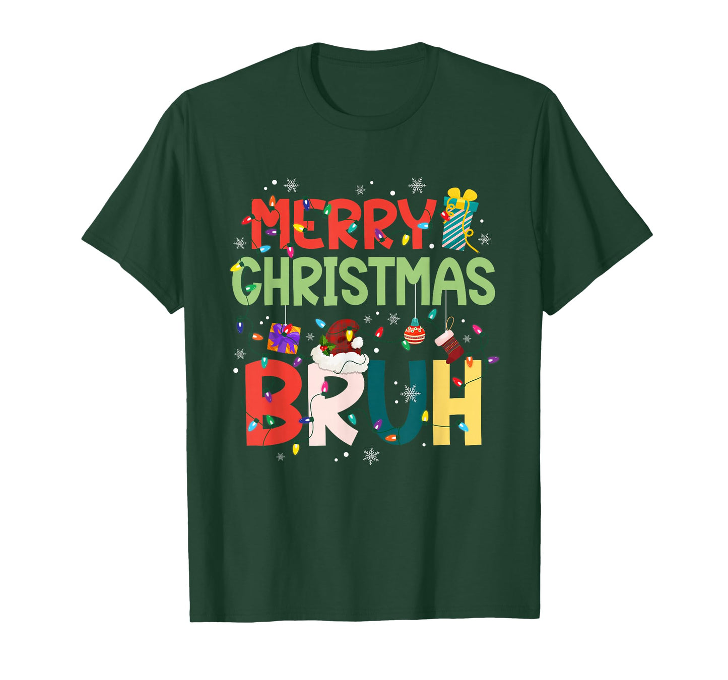 Merry Christmas Bruh Santa Claus Lights Xmas Family Pajamas T-Shirt
