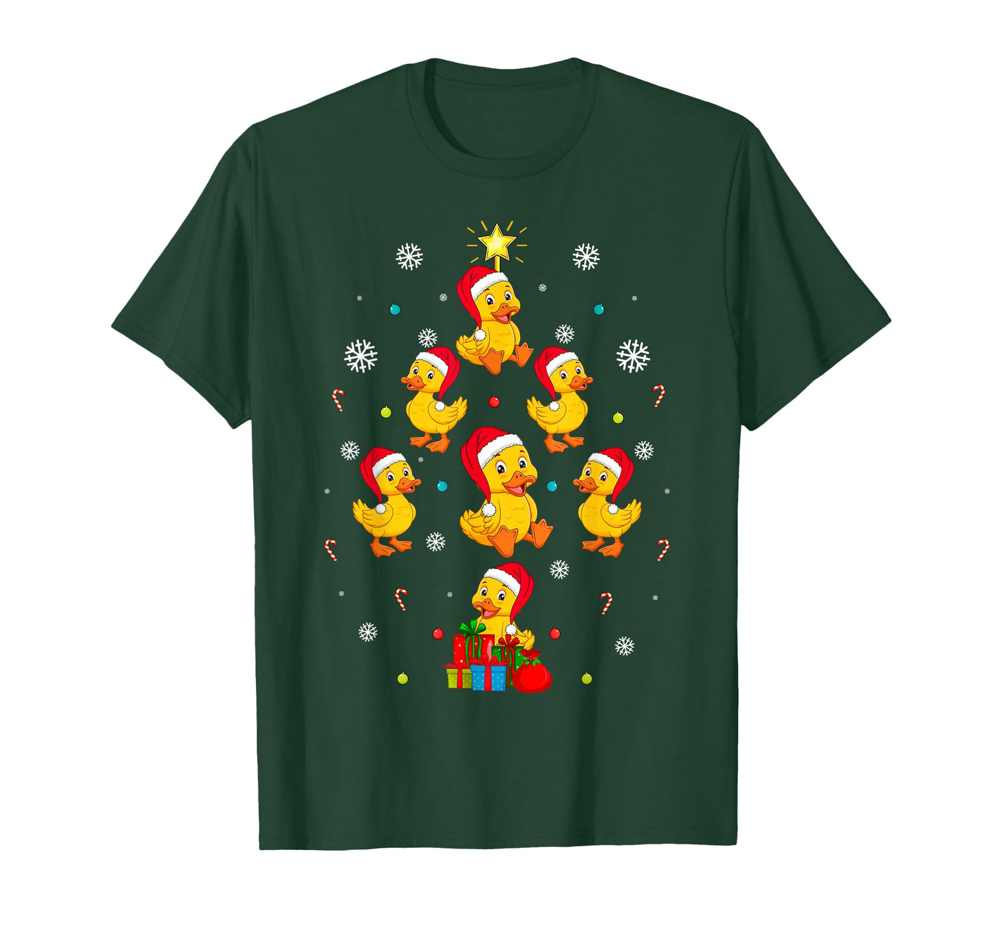 Rubber Duck Christmas Tree Lights Funny Santa Hat Cute Xmas T-Shirt