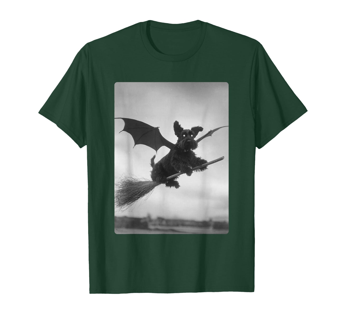 Gothic Schnauzer Witch Broom Bat Wings Spooky Halloween Dog T-Shirt