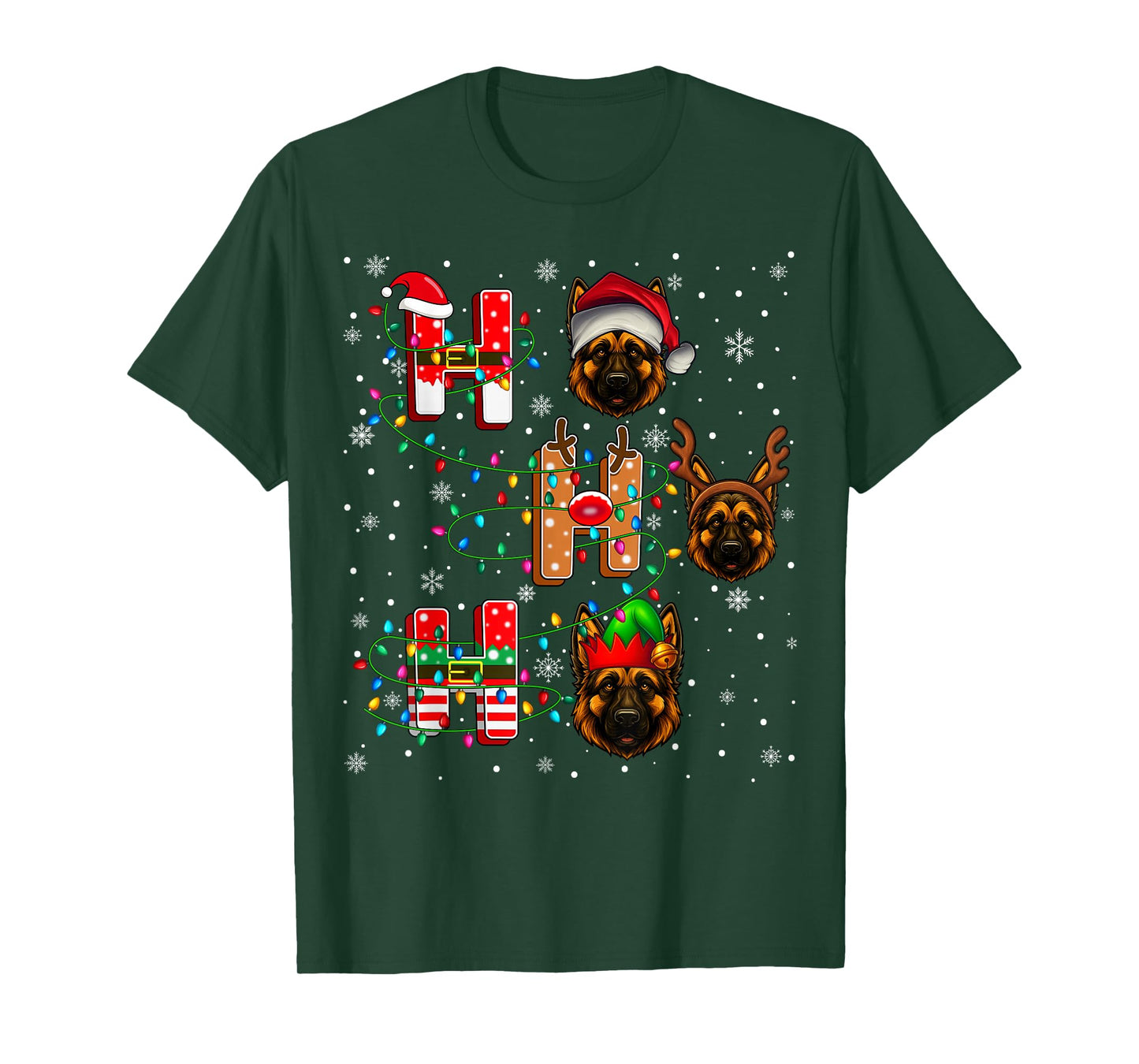 Ho Ho Ho Santa Reindeer Hat Elf German Shepherd Dog Xmas T-Shirt