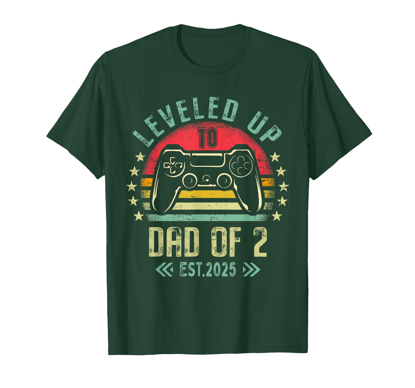 I Leveled Up To Dad of 2 2025 Promoted To Dad Of Two Kids T-Shirt