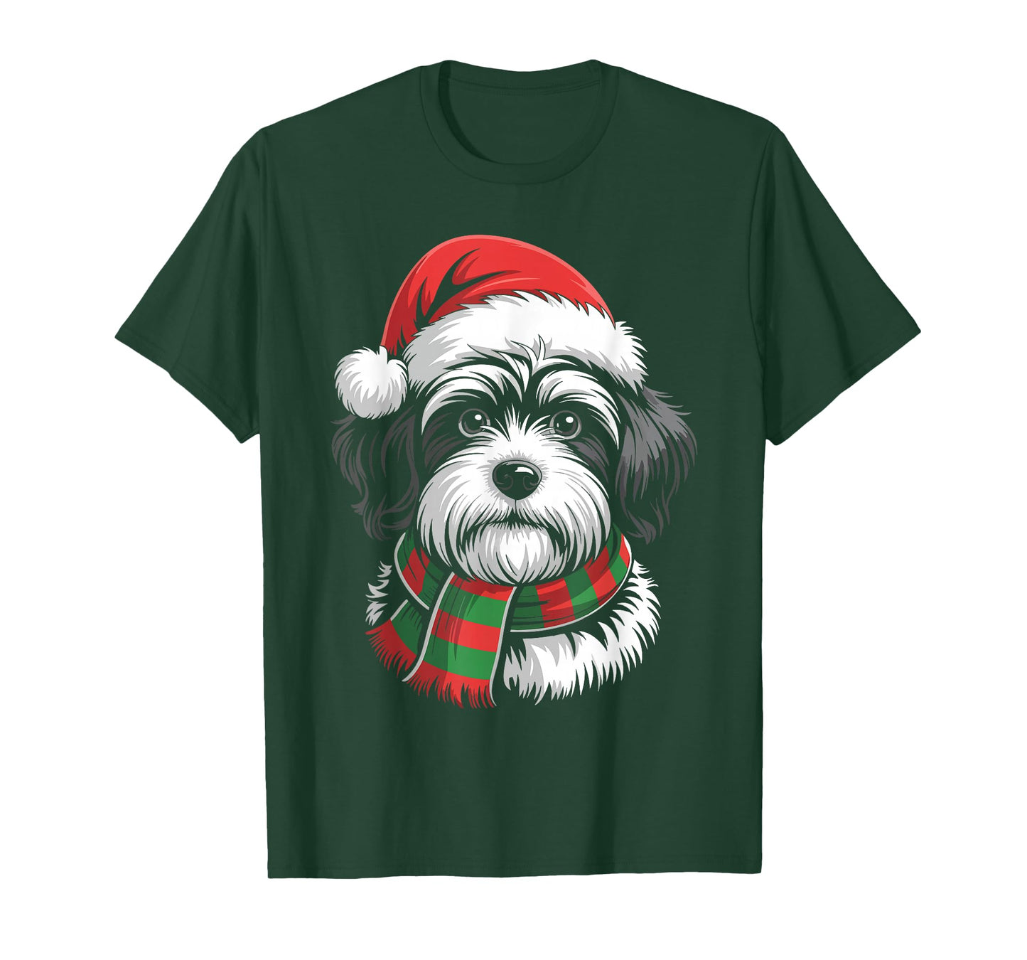 Havanese Dog Xmas Santa Hat Scarf Christmas Costume T-Shirt