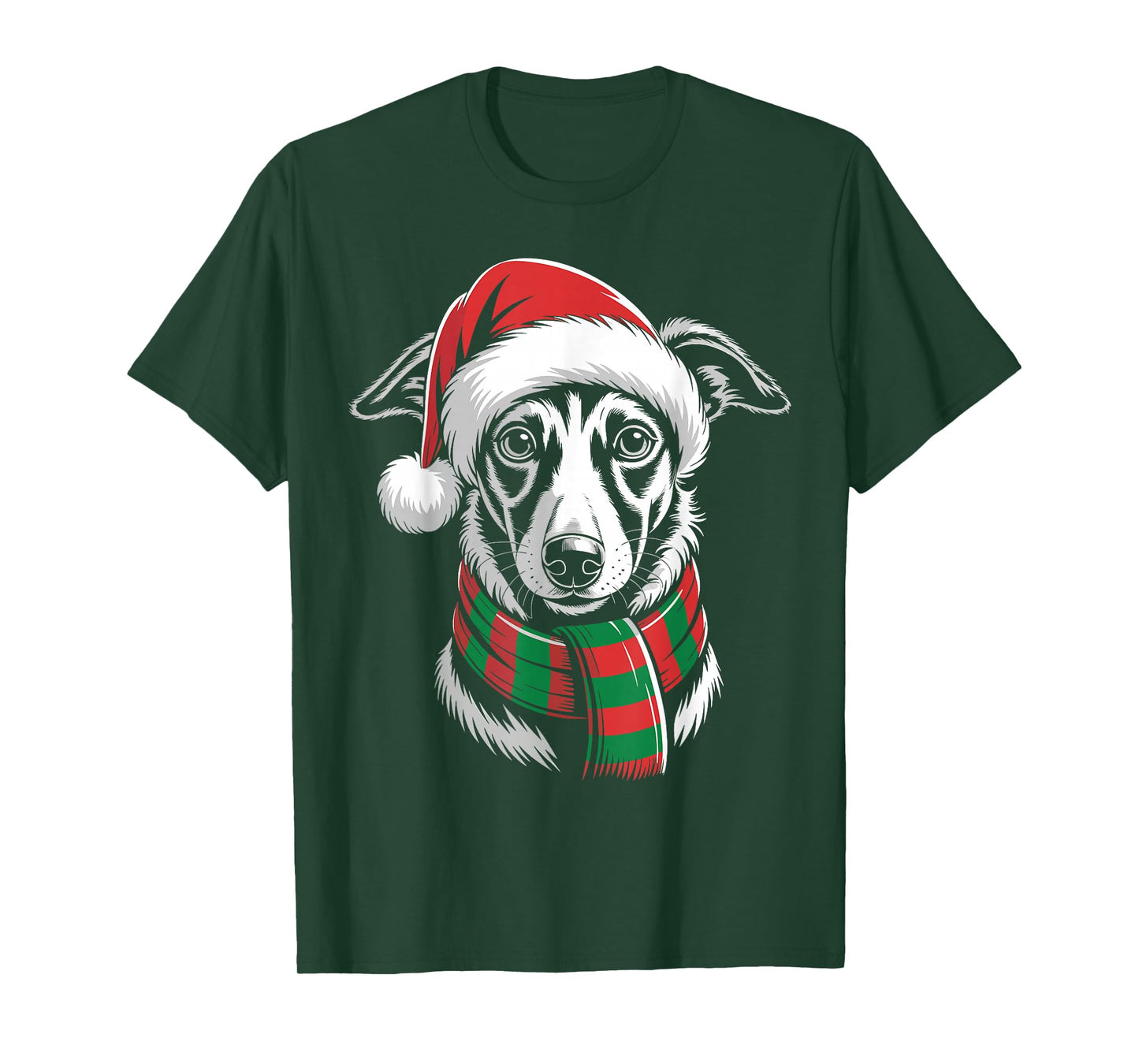 Whippet Dog Xmas Santa Hat Scarf Christmas Costume T-Shirt