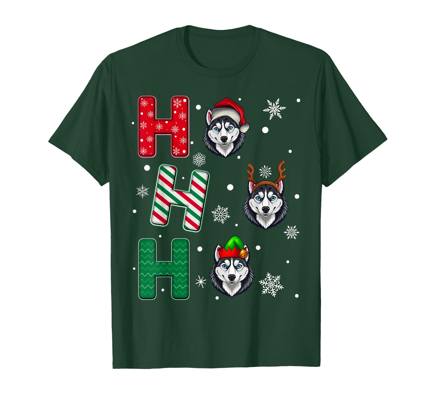 Ho Ho Ho Husky Dog Lover Matching Christmas Santa Elf Xmas T-Shirt