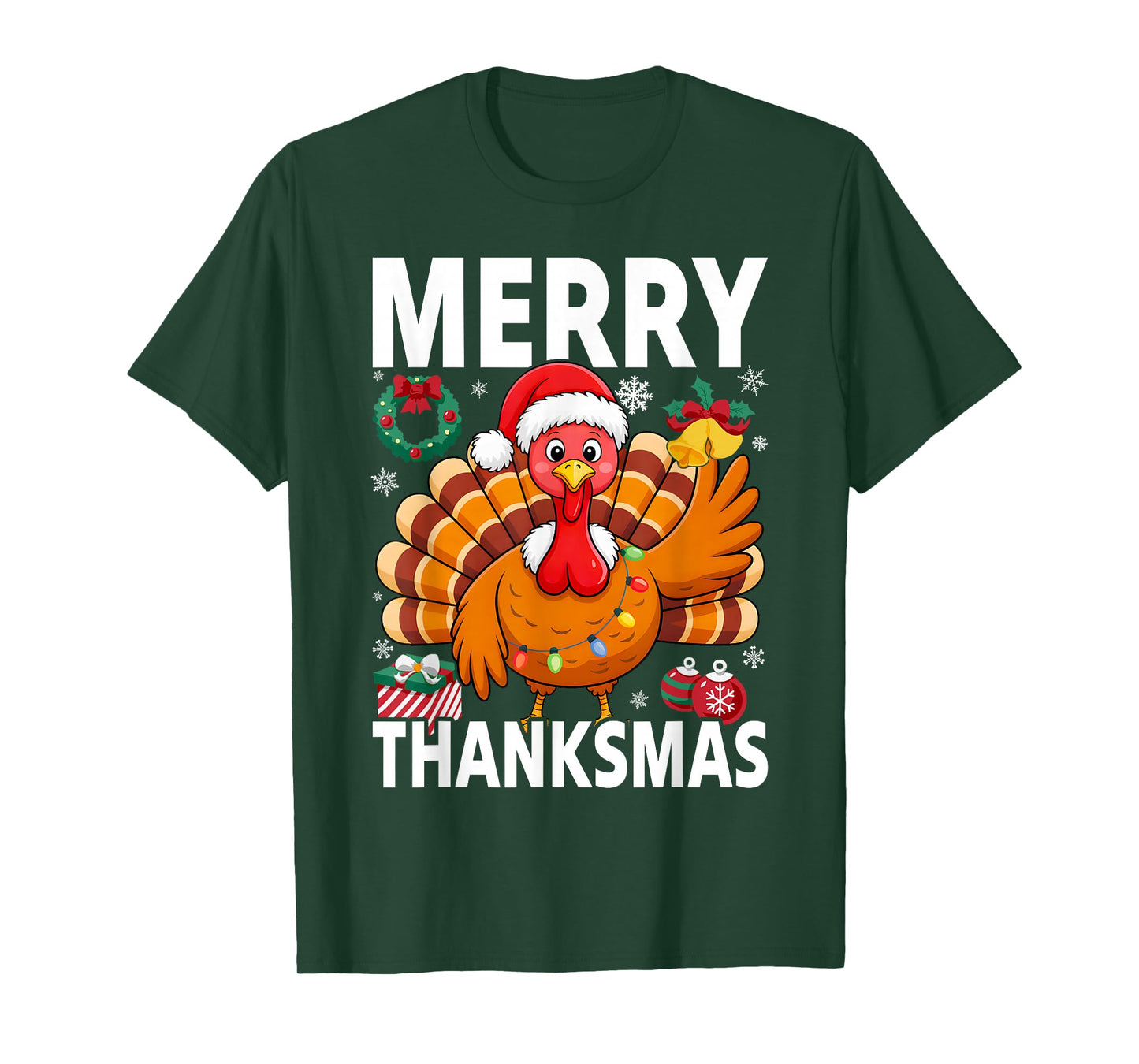 Merry Thanksmas Happy Thanksgiving Santa Turkey T-Shirt