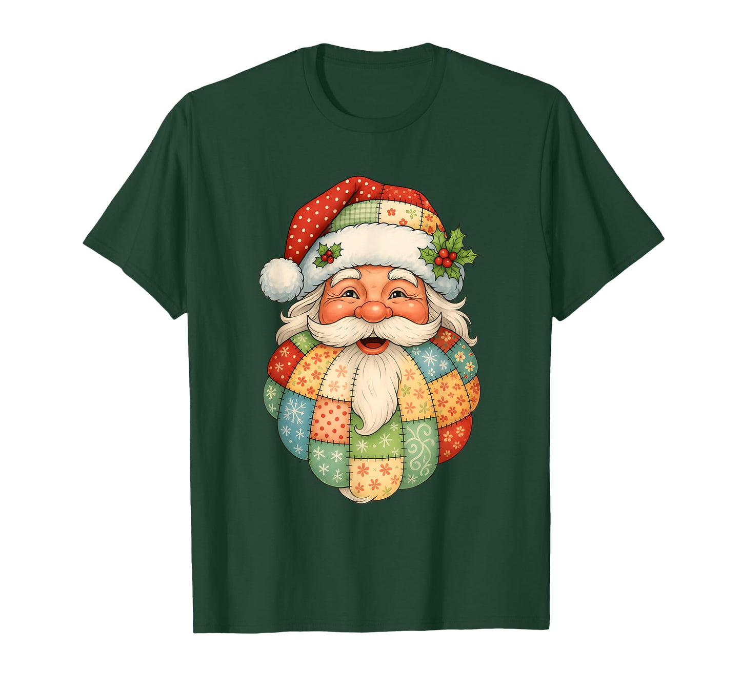 Vintage Santa Claus Face Patchwork Family Christmas Matching T-Shirt