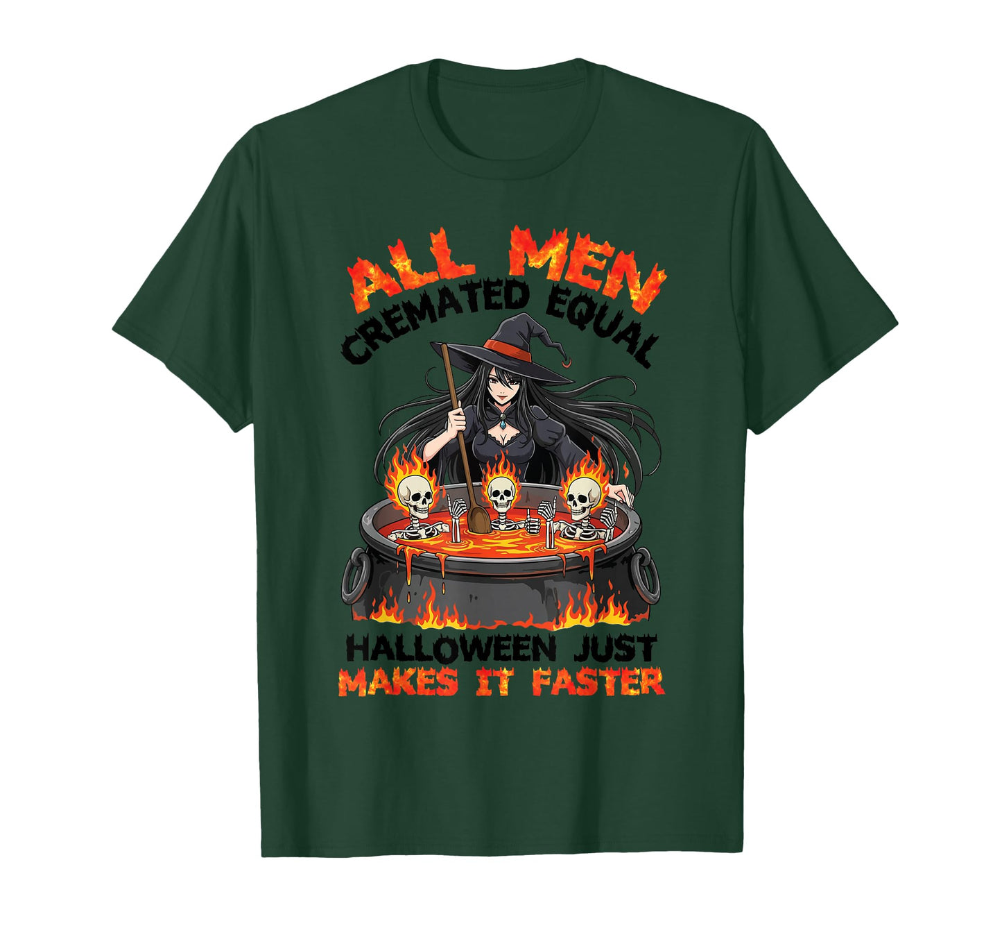 All Men Make It Faster Witch Skeleton Cauldron Spooky Brew T-Shirt