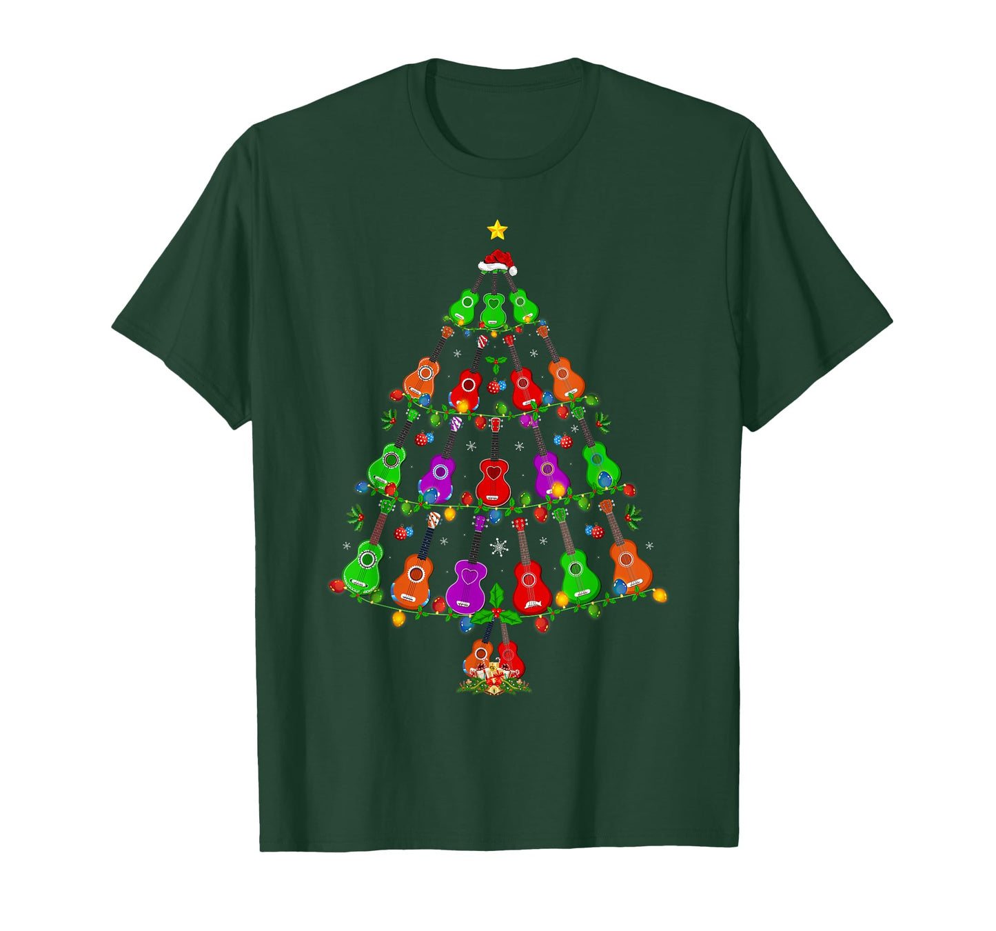 Ukulele Guitar Christmas Tree Funny Music Lover Musical Xmas T-Shirt