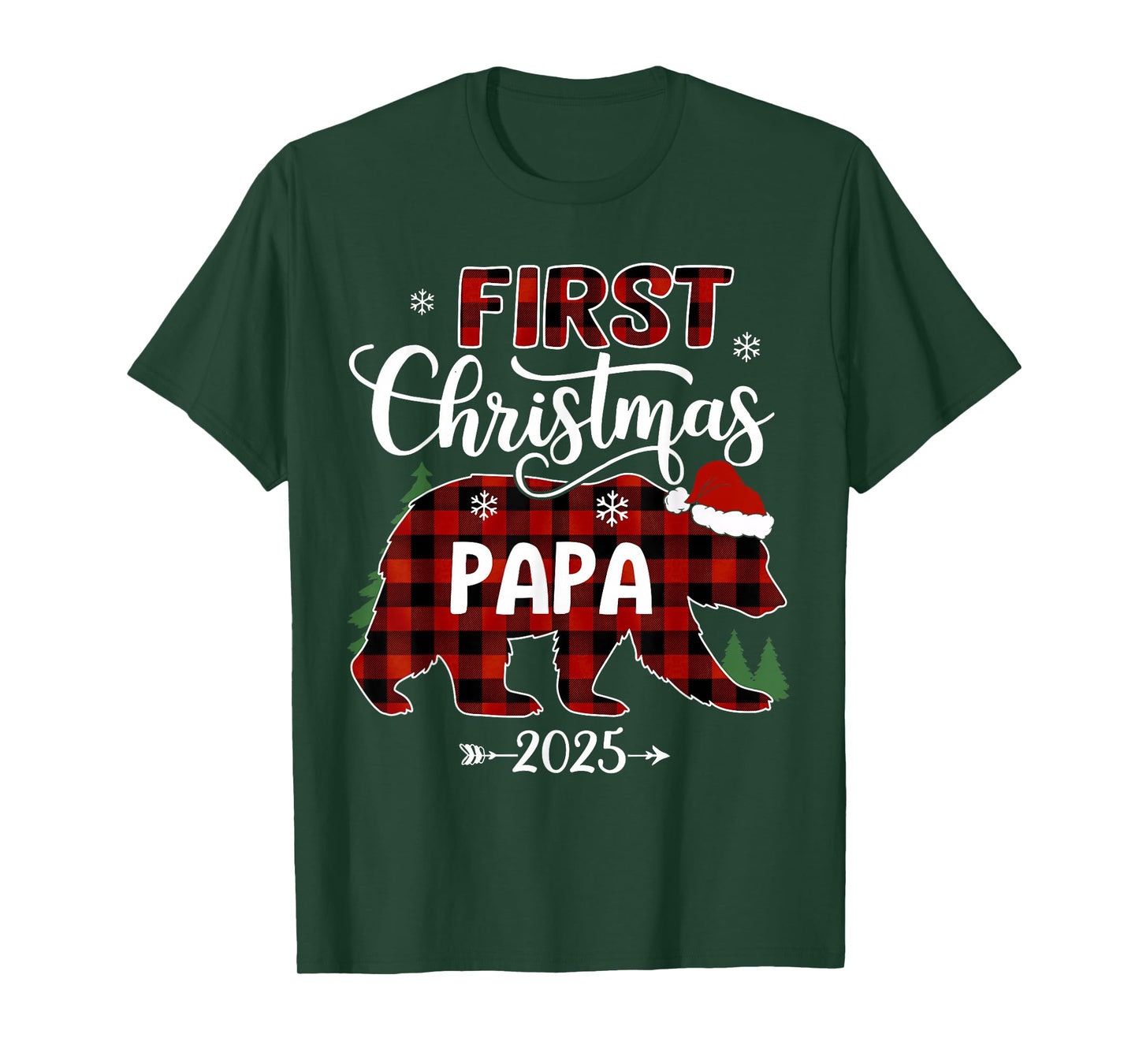 Pregnancy First Christmas Papa Red Plaid Bear Santa 2025 T-Shirt