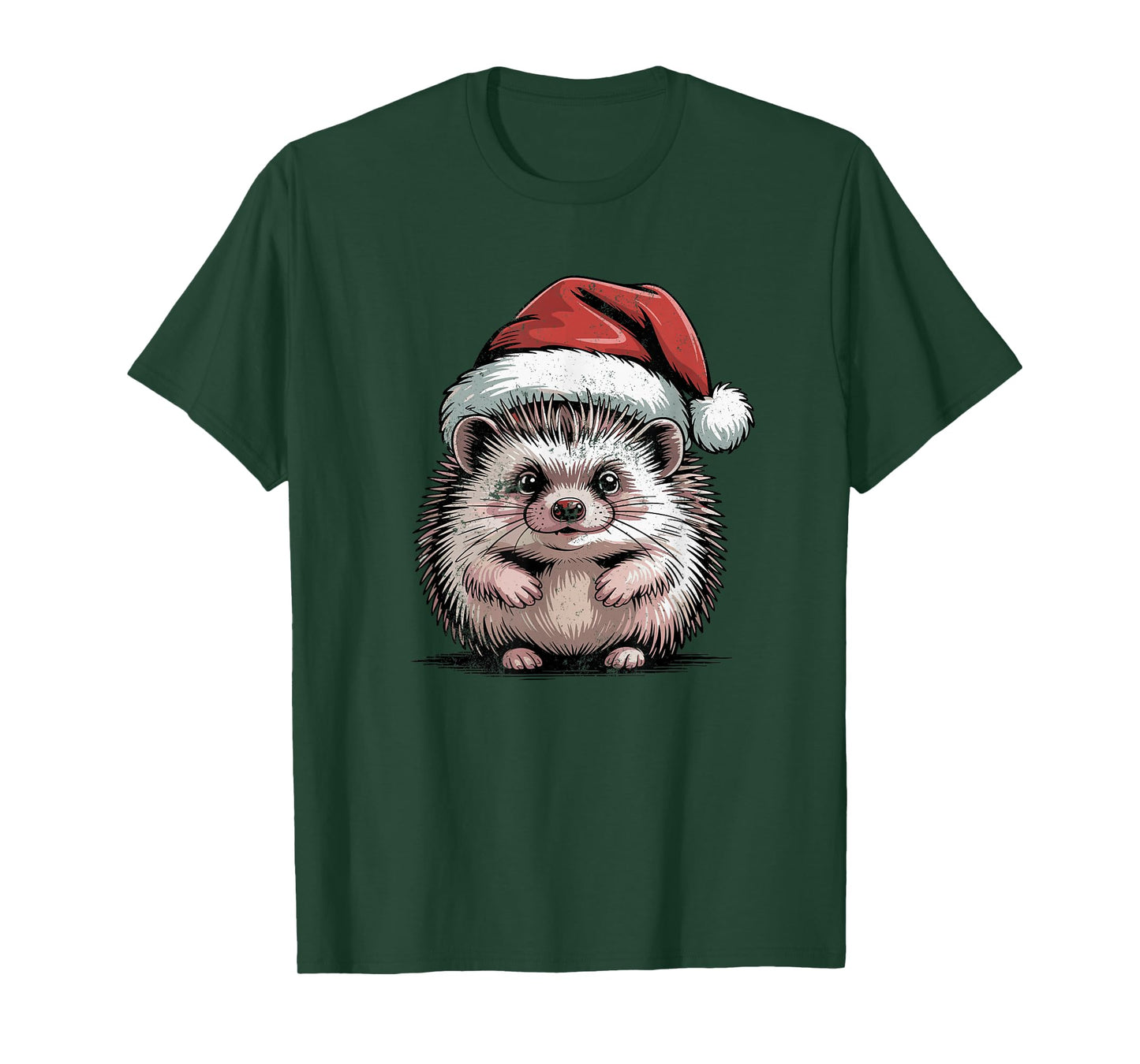 Hedgehog Santa Hat Christmas Vintage Animal Lovers Holiday T-Shirt