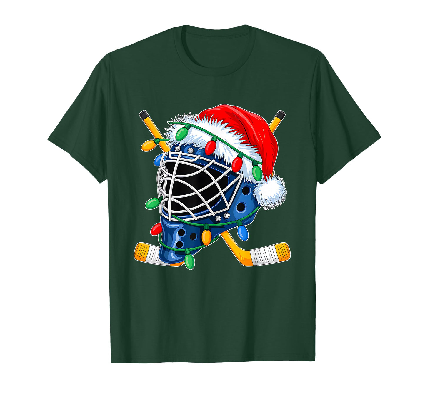 Christmas Ice Hockey Helmet Santa Xmas Men Boys Kids Teen T-Shirt
