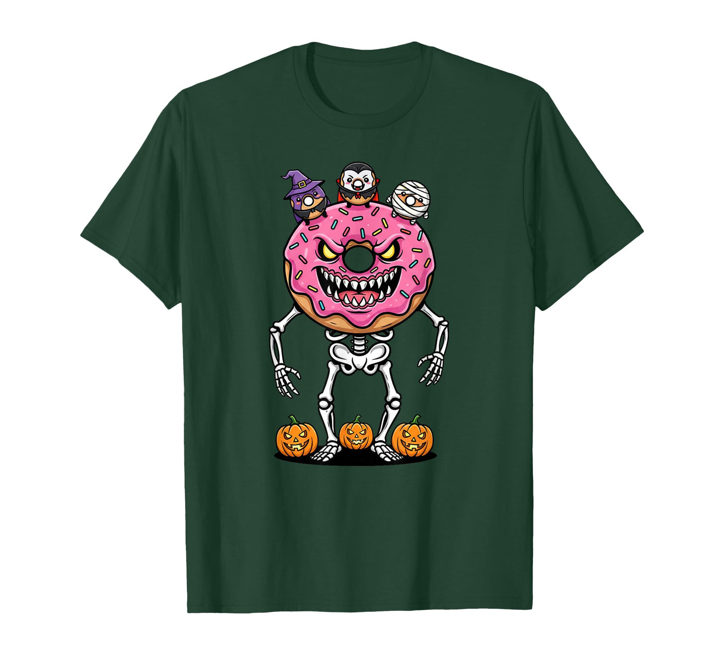Funny Donut Skeleton Mummy Witch Halloween Kids Mens Womens T-Shirt