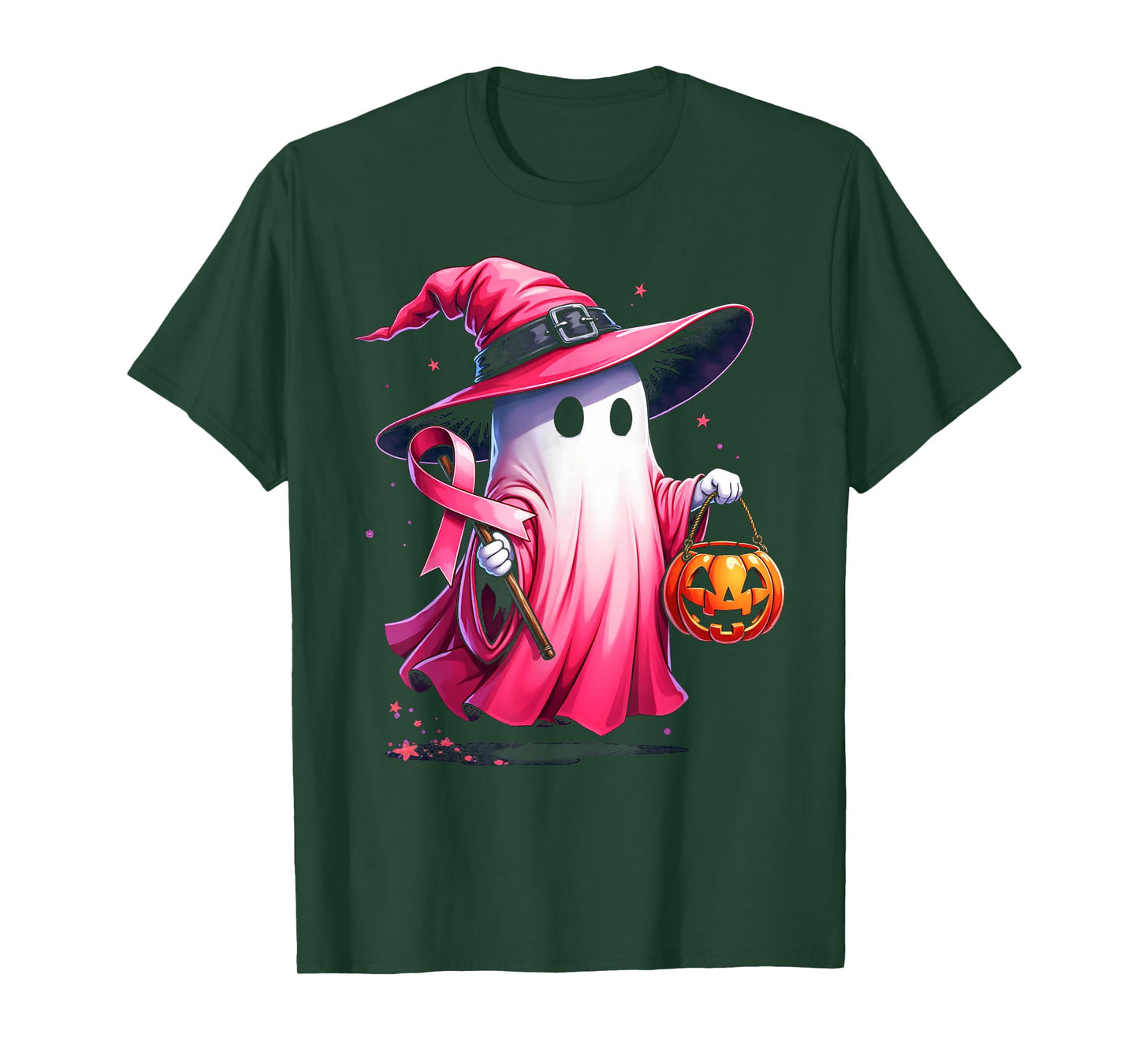 Cute Pink Ghost with Witch Hat Breast Cancer Awareness 2025 T-Shirt