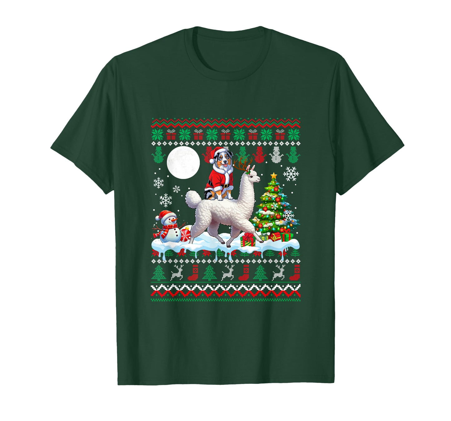 Santa Aussie Riding Llama Sweater Christmas Owner Kids T-Shirt