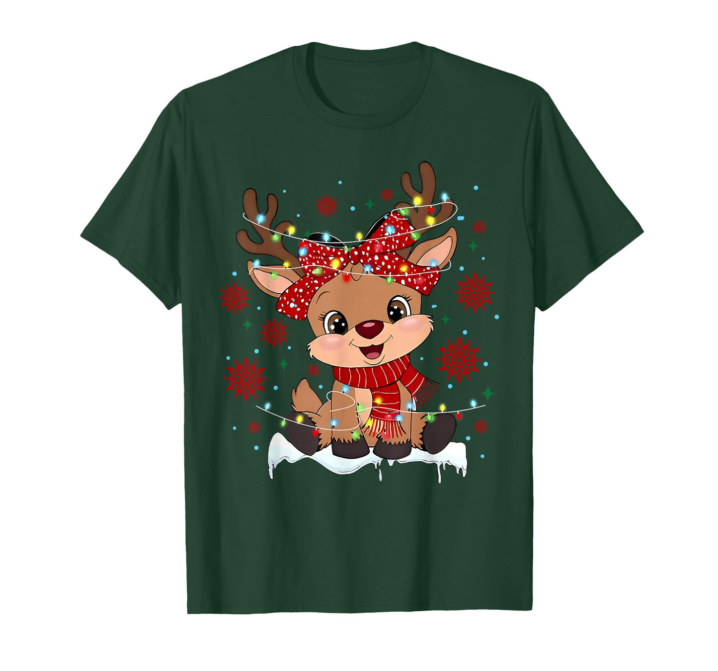 Reindeer Rudolph Merry Christmas Snowflake Pajamas Holiday T-Shirt