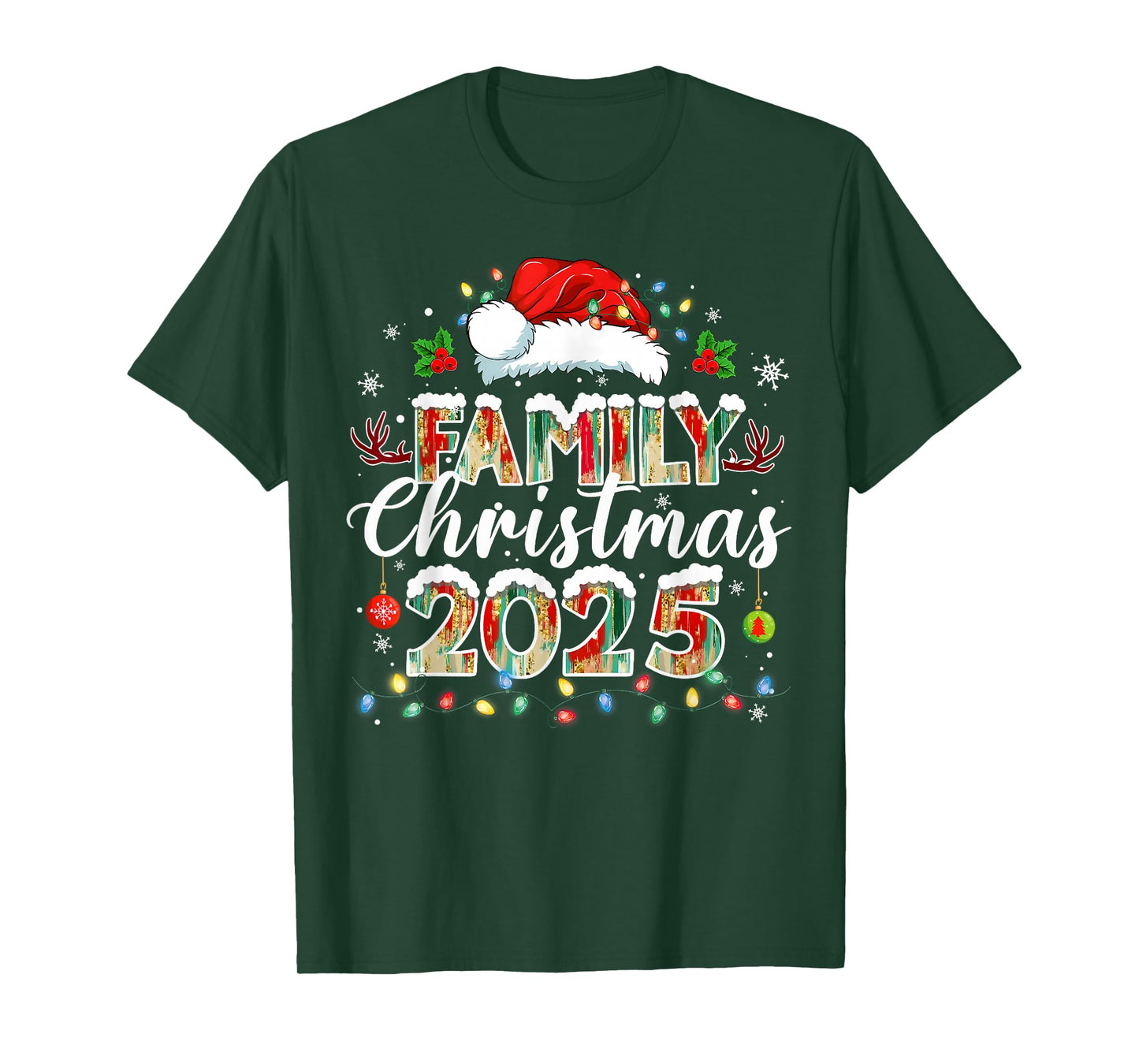 Family Christmas 2025 Santa Hat Xmas Lights Snowflake Funny T-Shirt