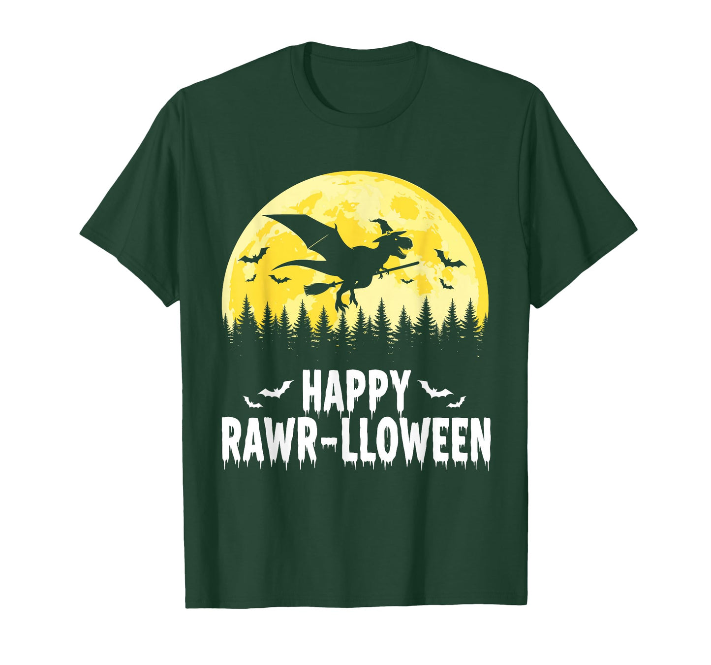 Happy Rawr-lloween Funny Halloween T Rex Flying Witch T-Shirt