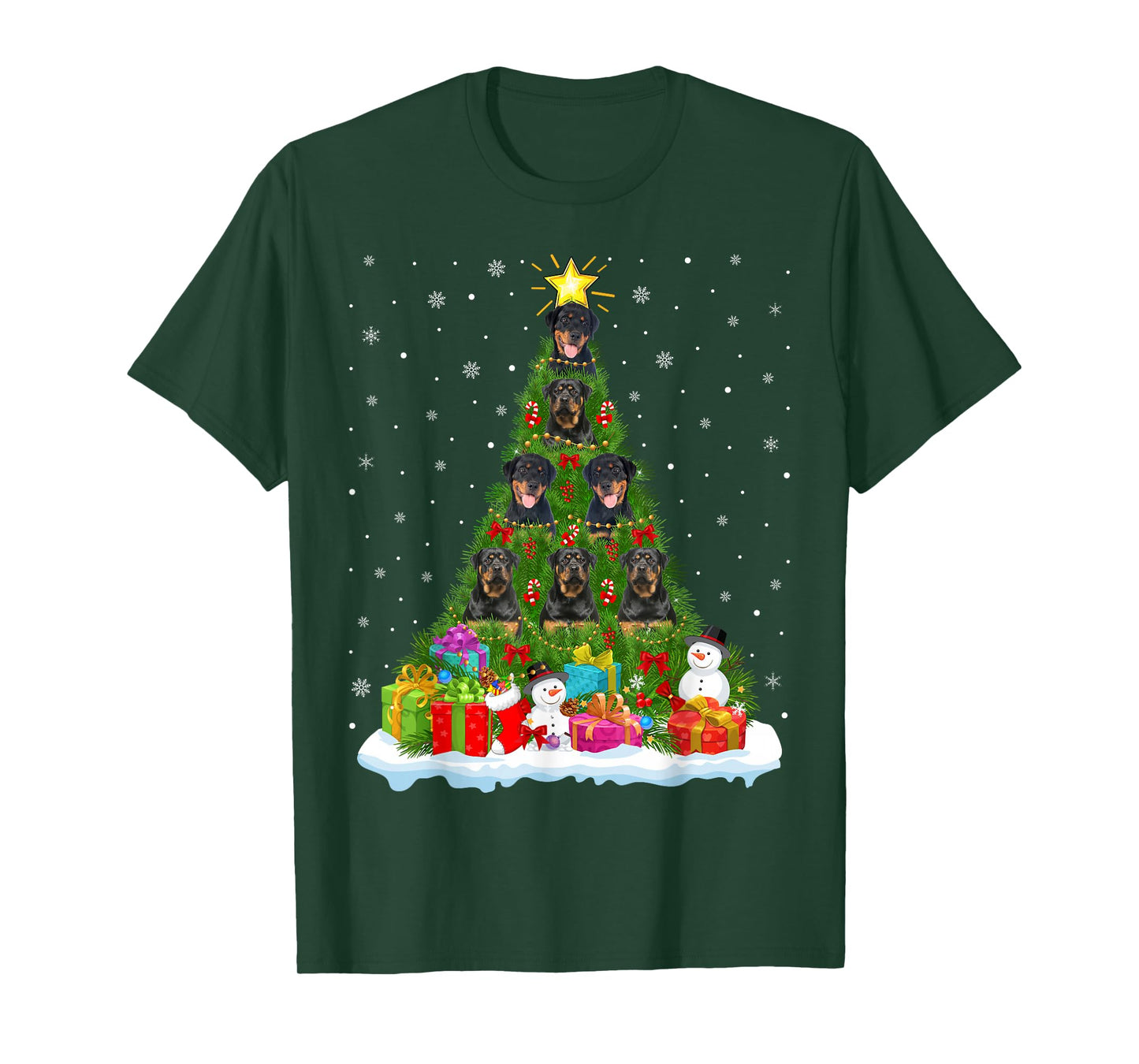 Rottweiler Dog Christmas Tree Holiday Decor Xmas Lights T-Shirt
